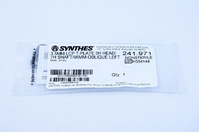 Synthes 241.971 LCP T-Plate 3H Head / 7H Shaft / 96mm - Oblique Left