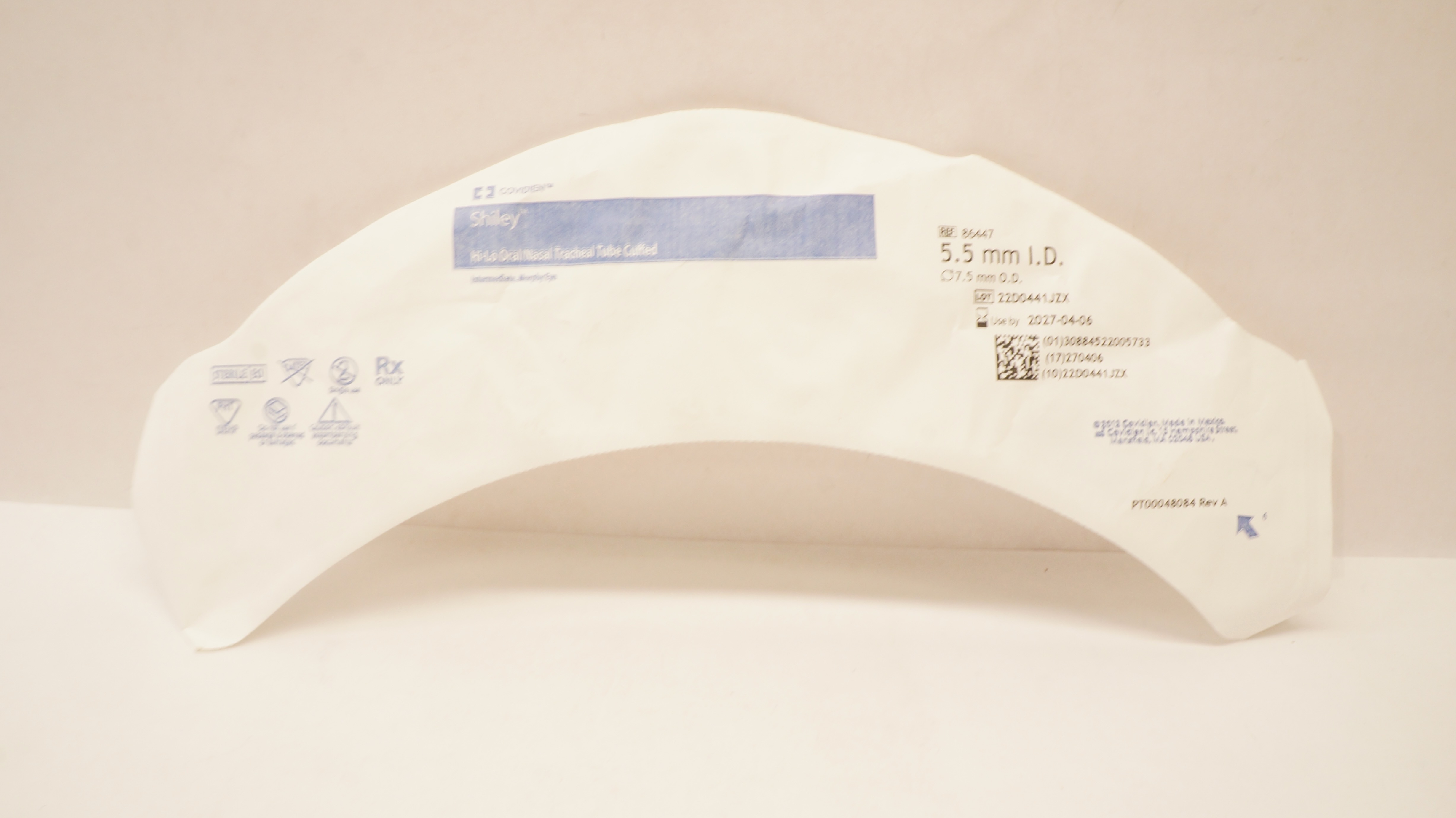 Covidien 86447 Shiley Hi-Lo Oral/Nasal Tracheal Tube Cuffed 5.5mm ID x 7.5mm OD