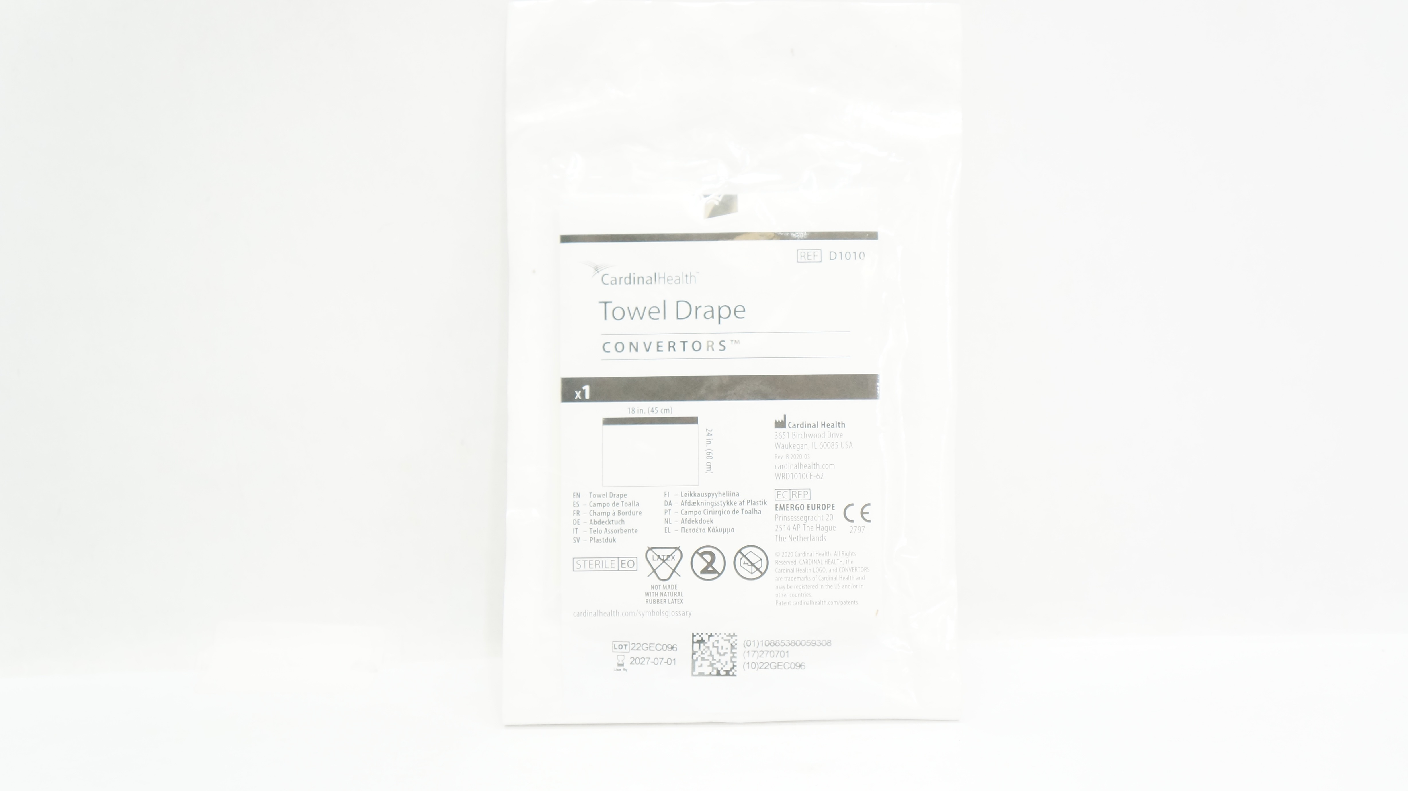 Cardinal Health D1010 Convertors Towel Drape 18inch x 24inch