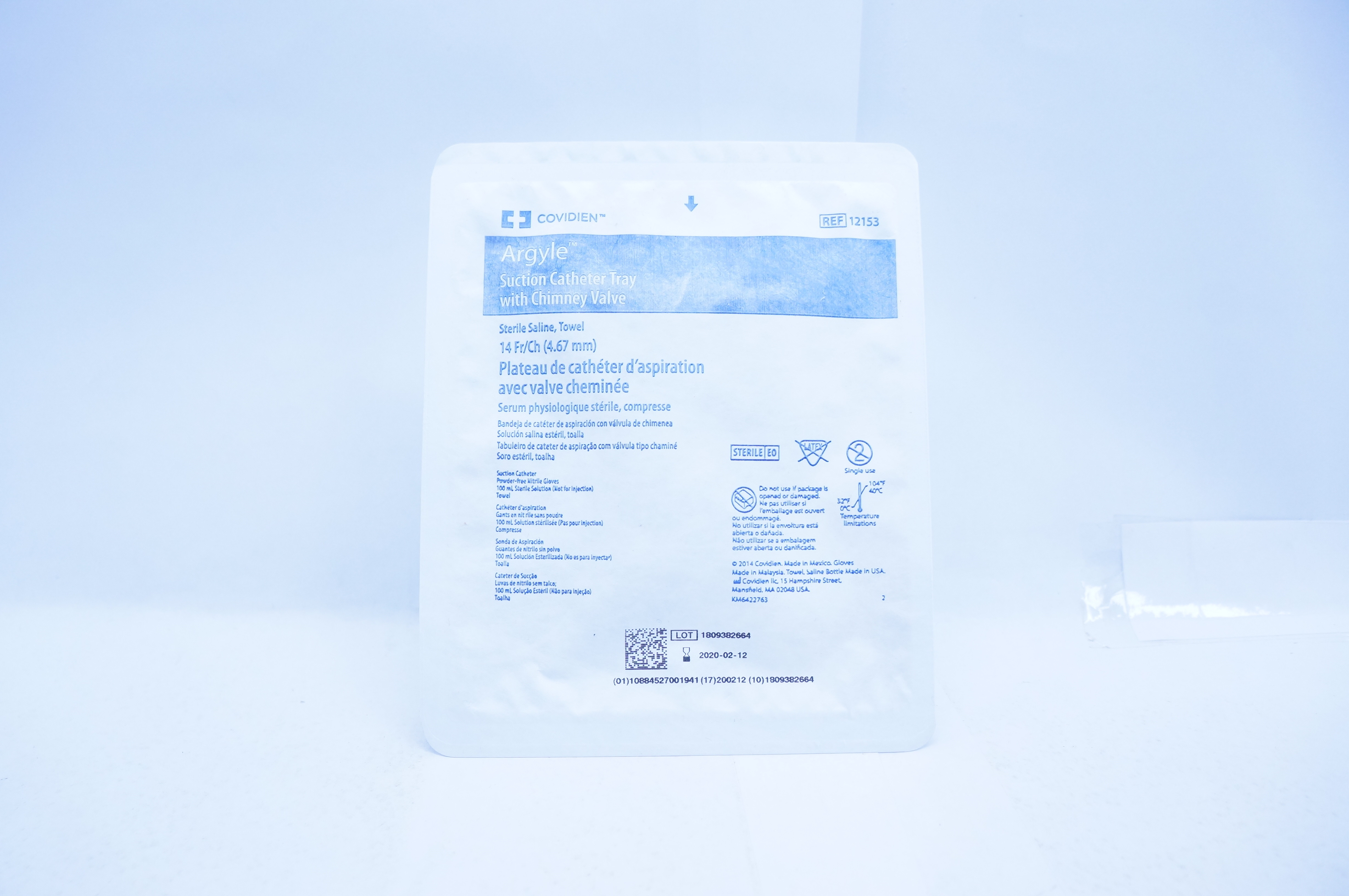 Covidien 12153 Argyle Suction Cath. Tray With Chimney Valve 14Fr. (x)