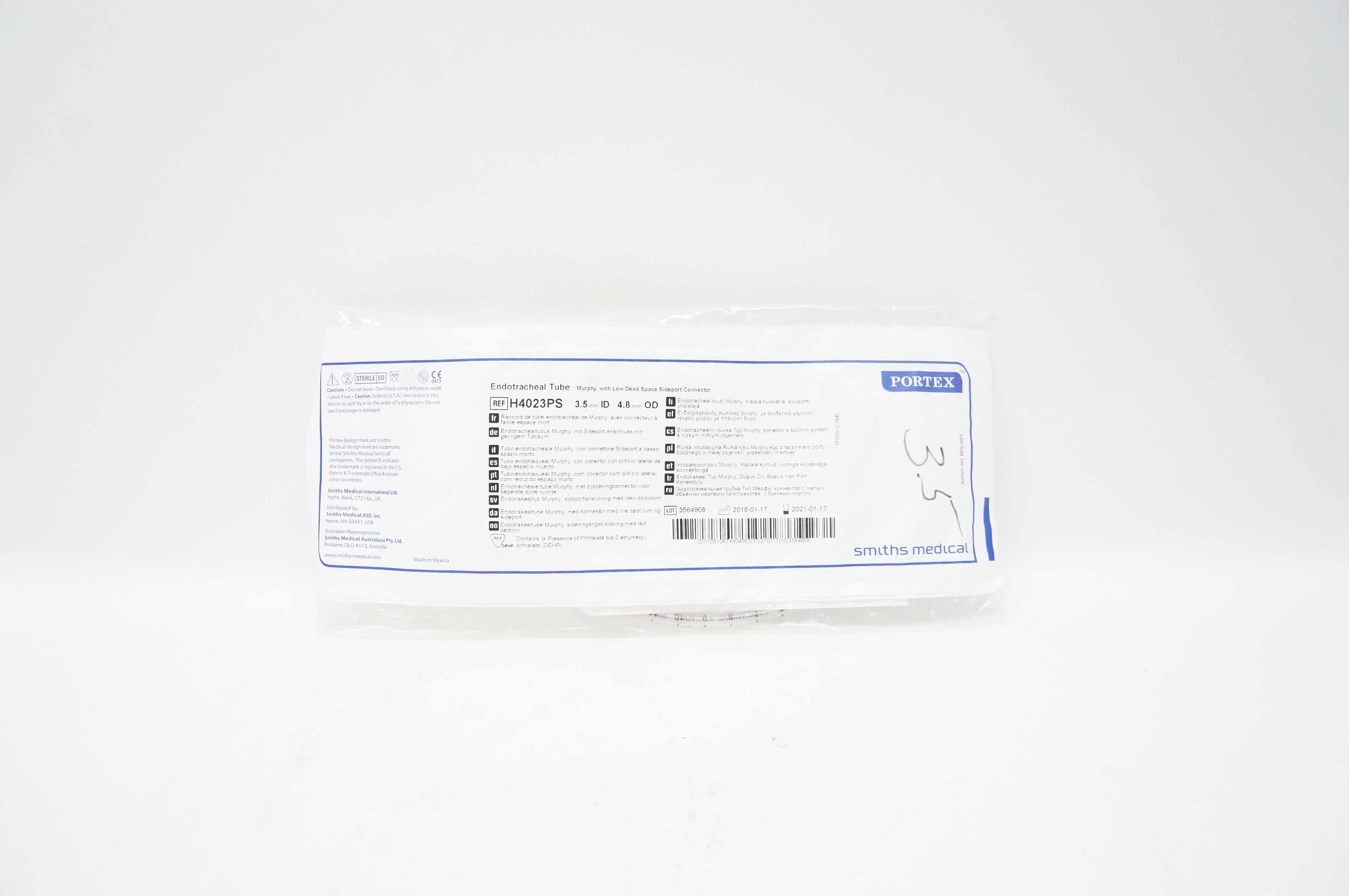 Smiths Medical H4023PS Portex Endotracheal Tube 3.5mm ID x 4.8mm OD (x)