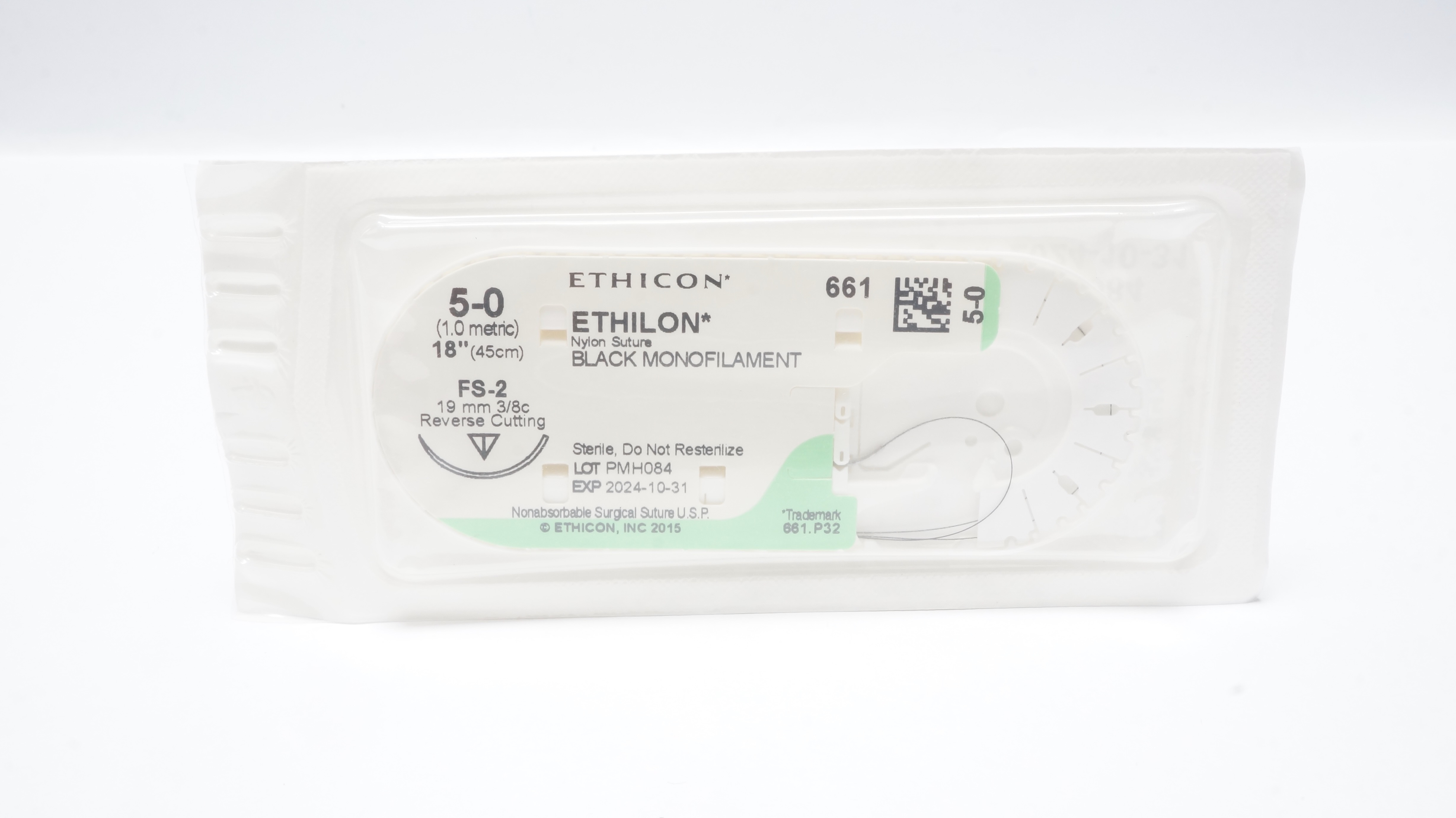 Ethicon 661 5-0 ETHILON Nylon Stre FS-2, 19mm 3/8c Reverse Cutting, 18inch (x)