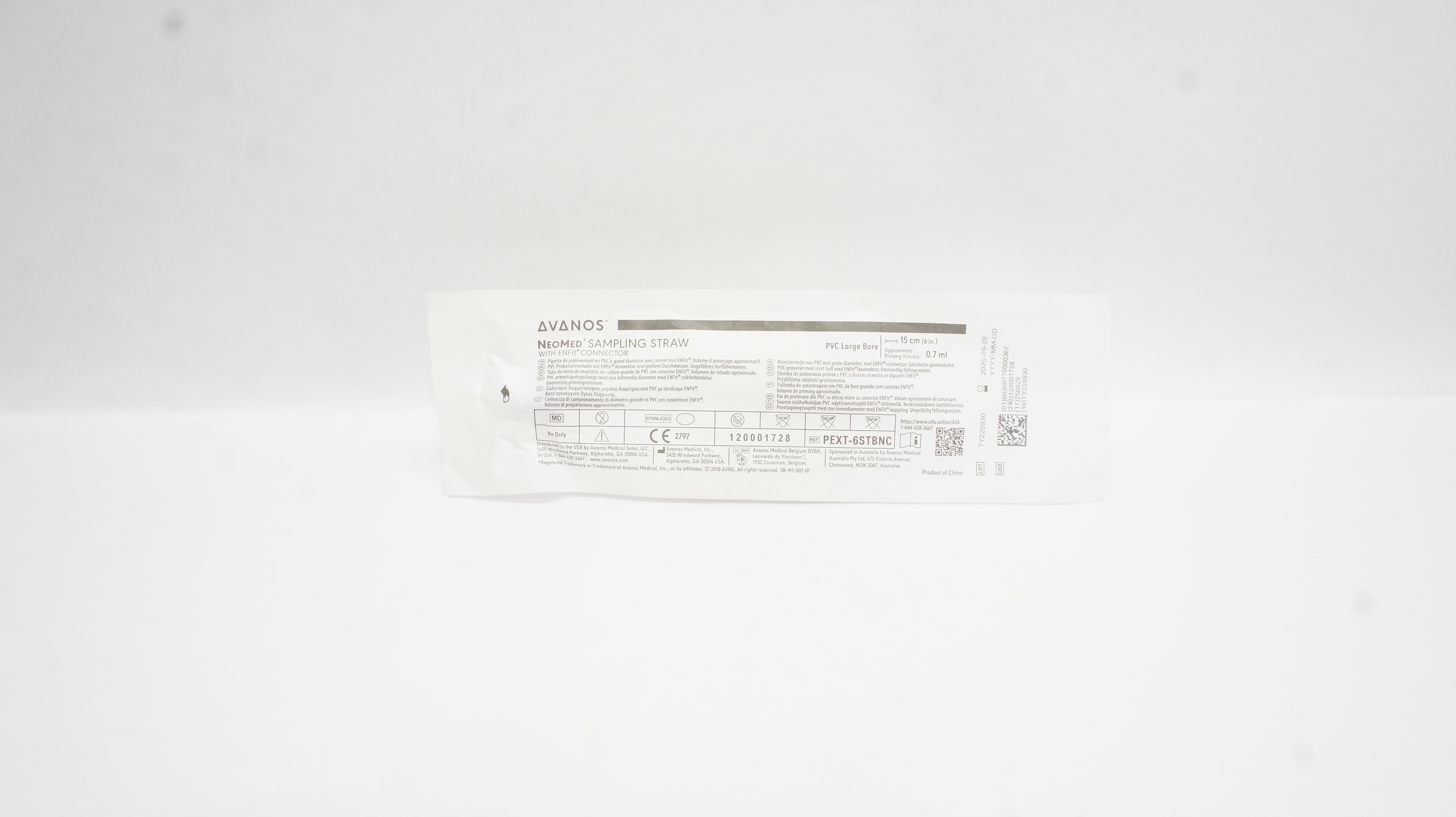 Avanos PEXT-6STBNC NeoMed Sampling Straw PVC Large Bore 0.7mL x 6inch