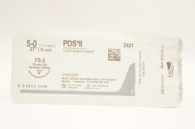 Ethicon Z421 5-0 PDS II Polydioxanone Stre FS-2 19mm 3/8c Reverse Cutting 27 in.