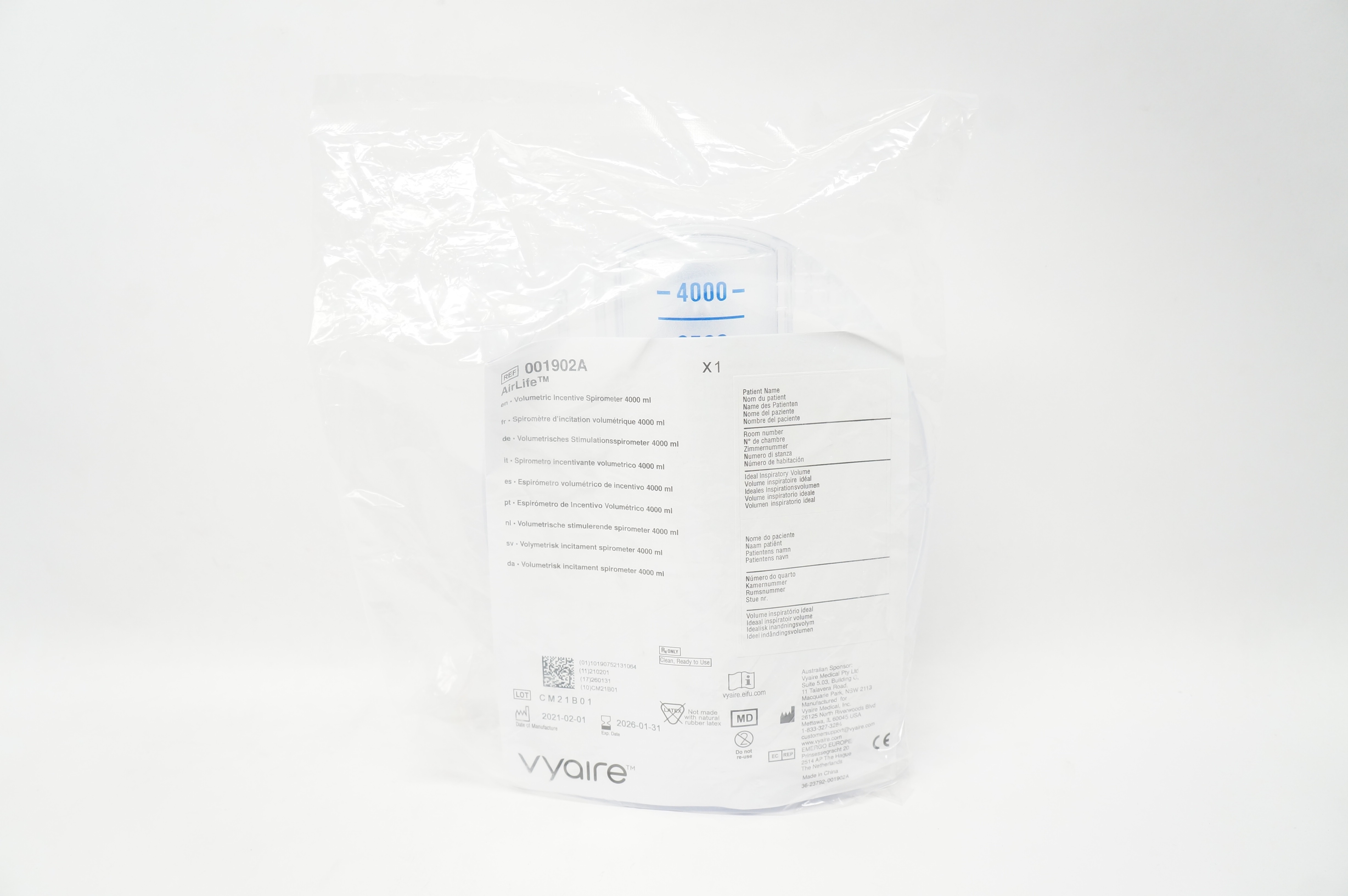 Vyaire 001902A AirLife Volumetric Incentive Spirometer 4000 ml