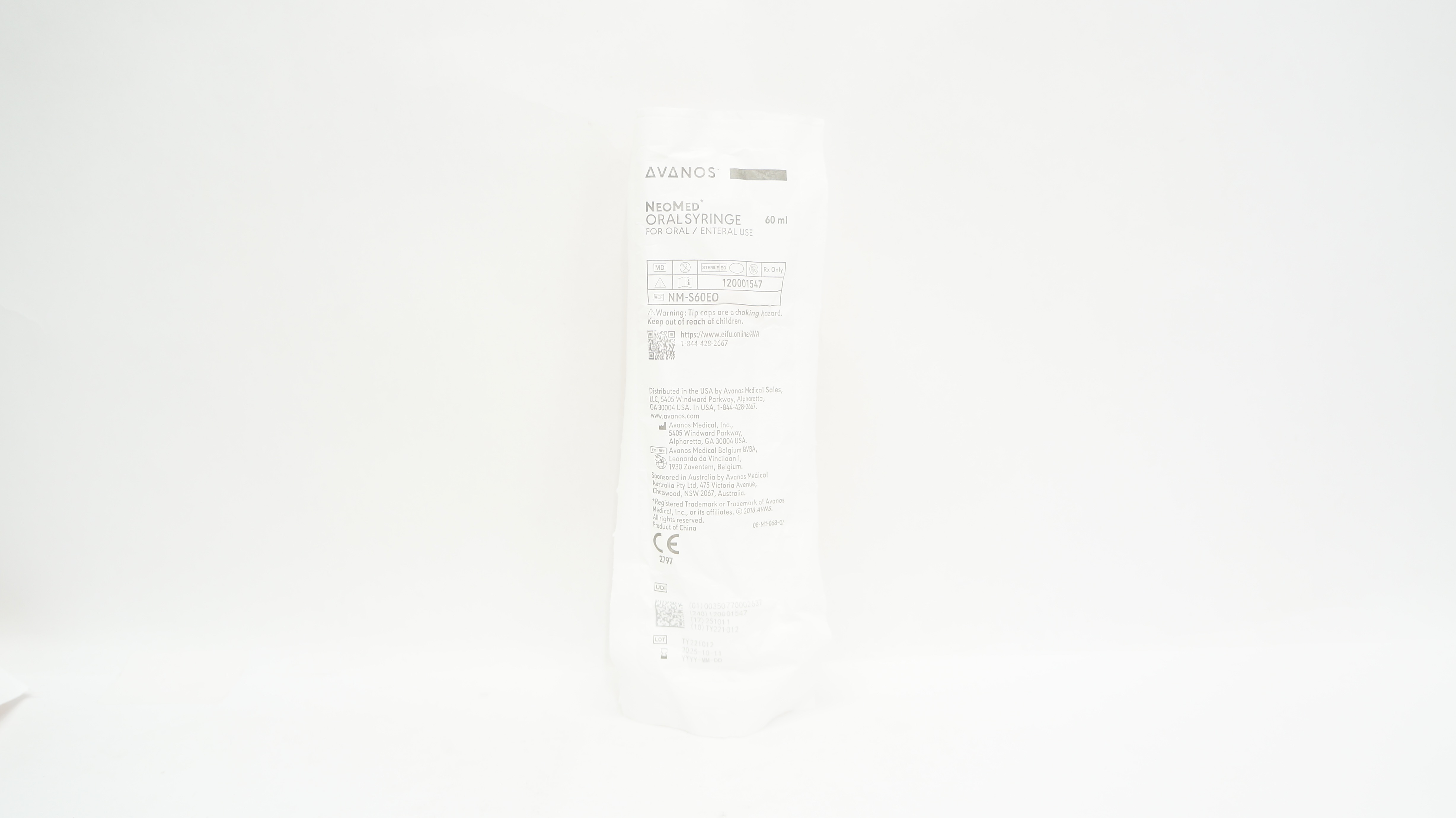 Avanos NM-S60EO NeoMed Oral Syringe for Oral/Enteral Use 60mL