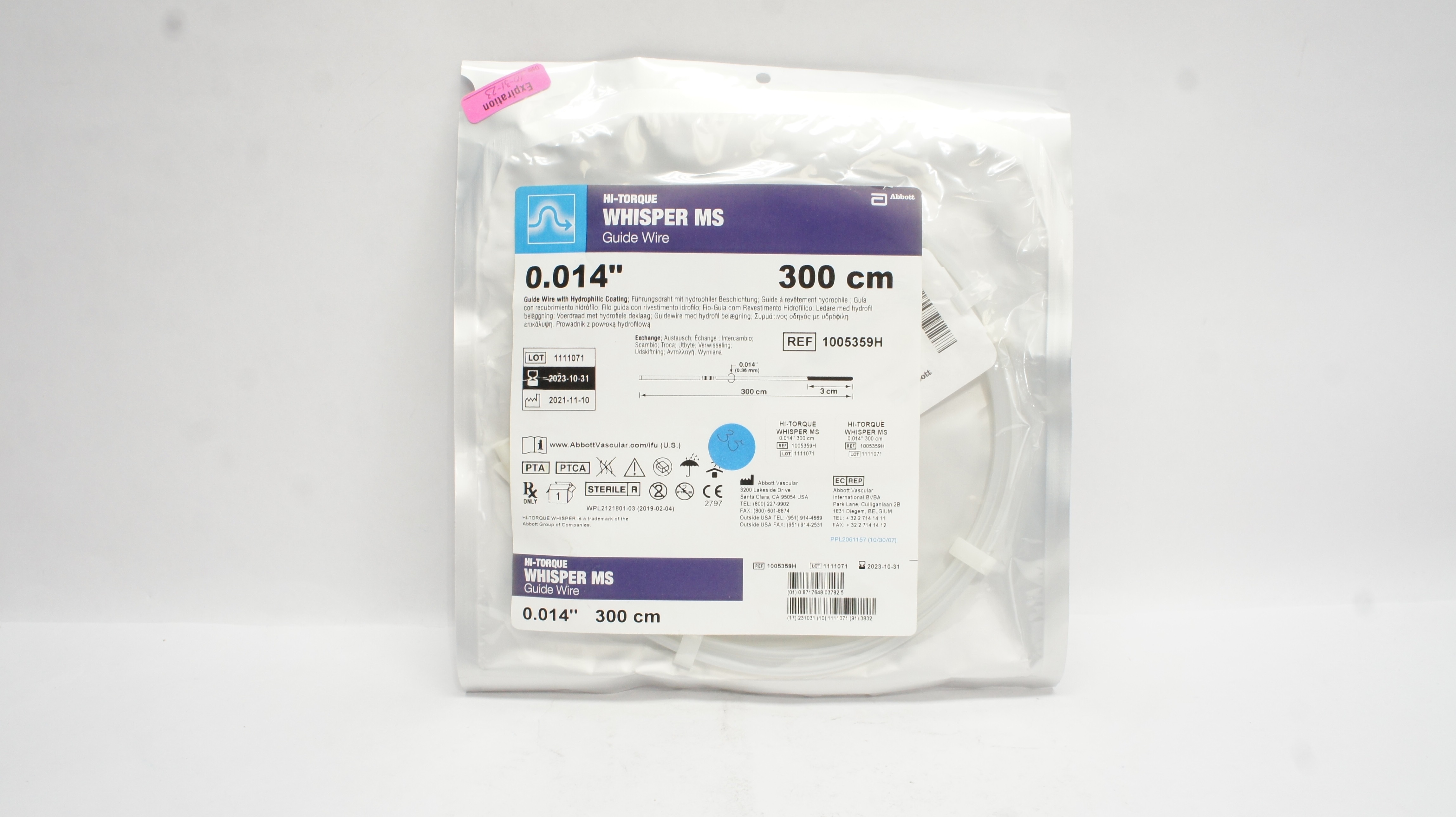 Abbott 1005359H Hi-Torque Whisper MS Guide Wire 0.014 inch x 300 cm (x)