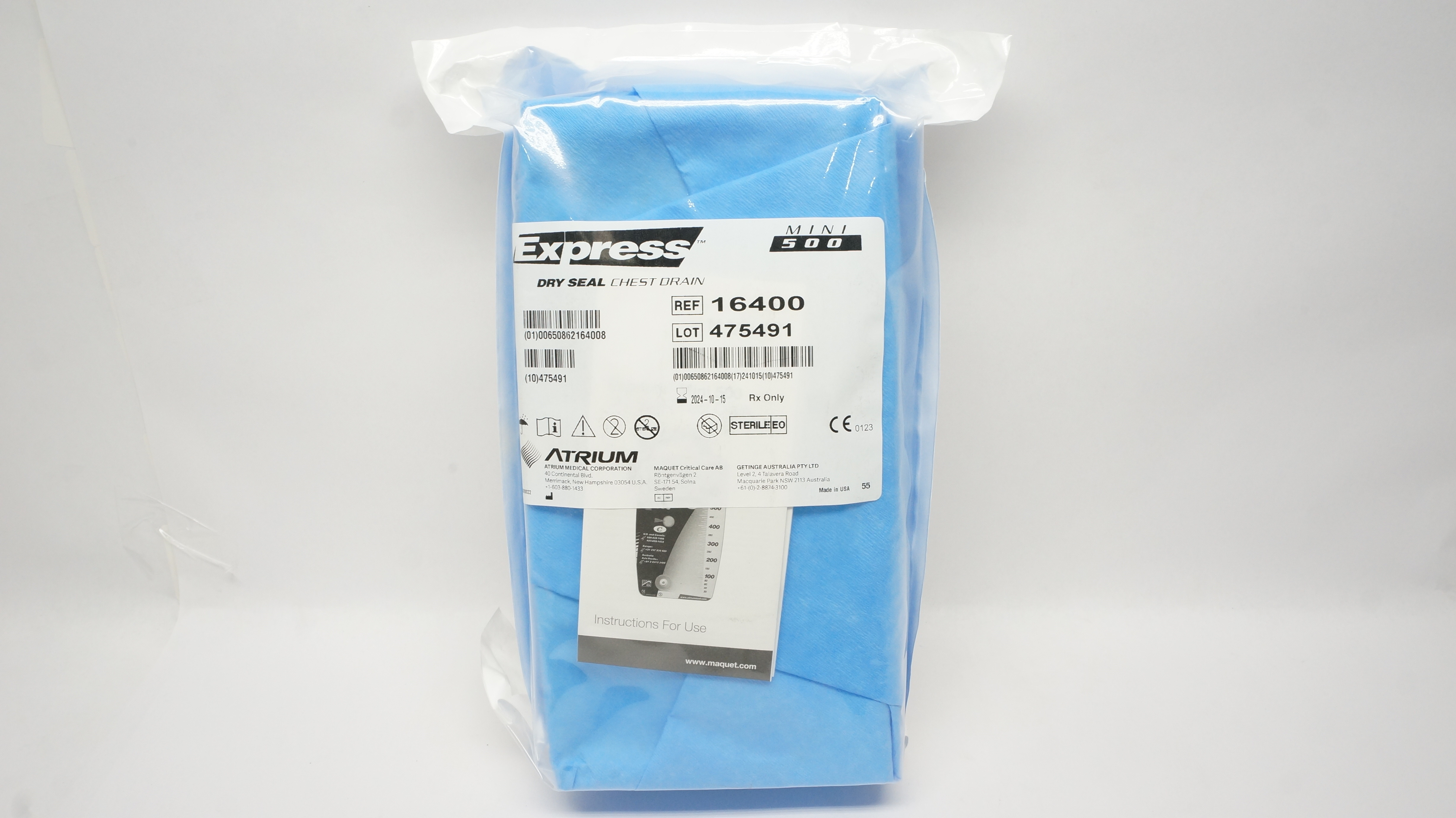 Atrium 16400 Express Dry Seal Chest Drain, Mini 500
