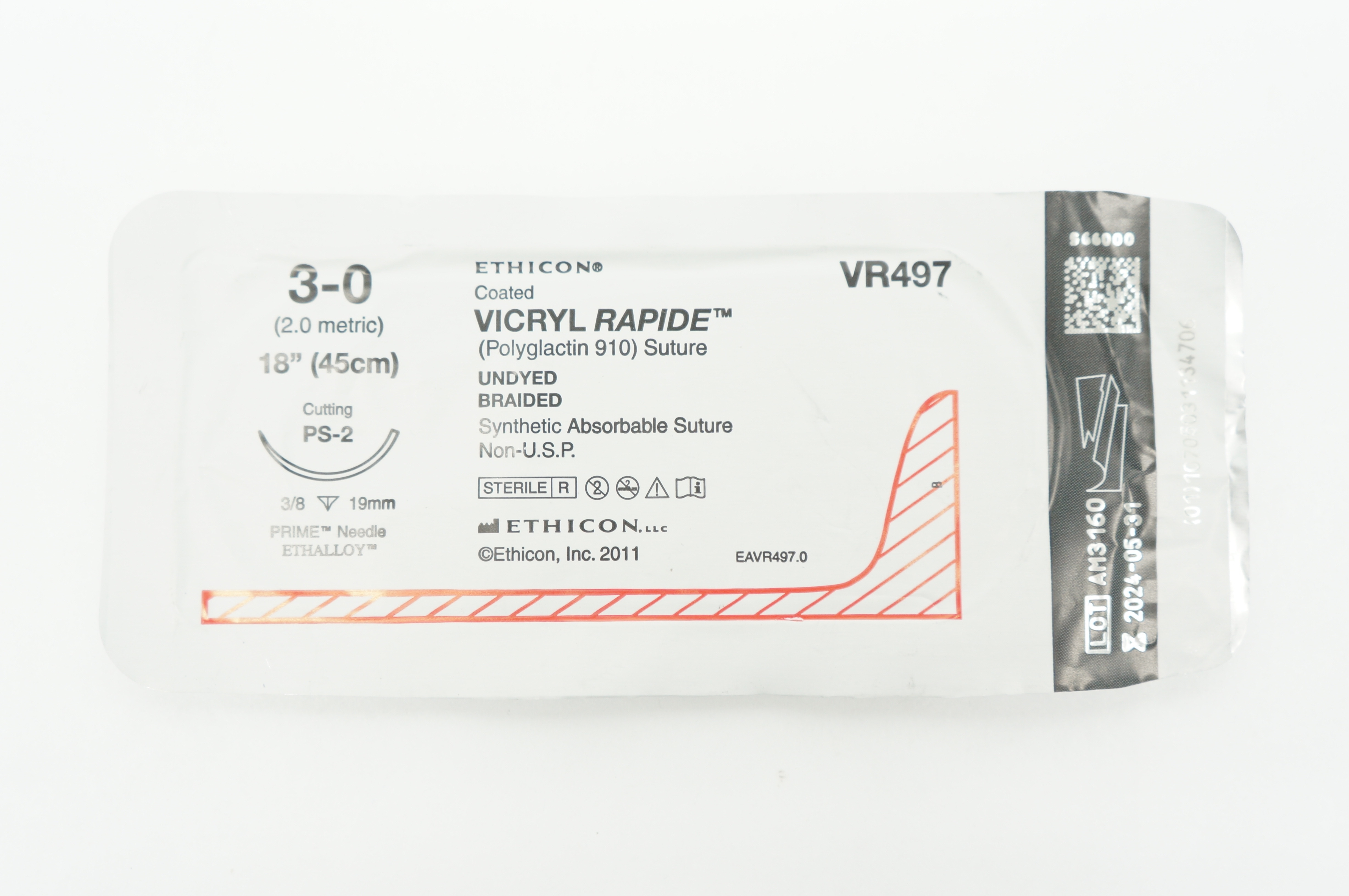 Ethicon VR497 3-0 VICRYL RAPIDE, PS-2, 3/8 19mm, 18inch