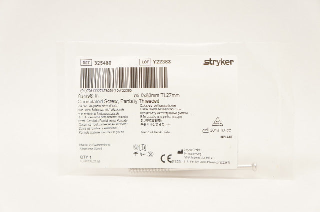 Stryker 325480  Asnis III Cannulated Screw, Partially Threaded 5.0x80mm TL27mm