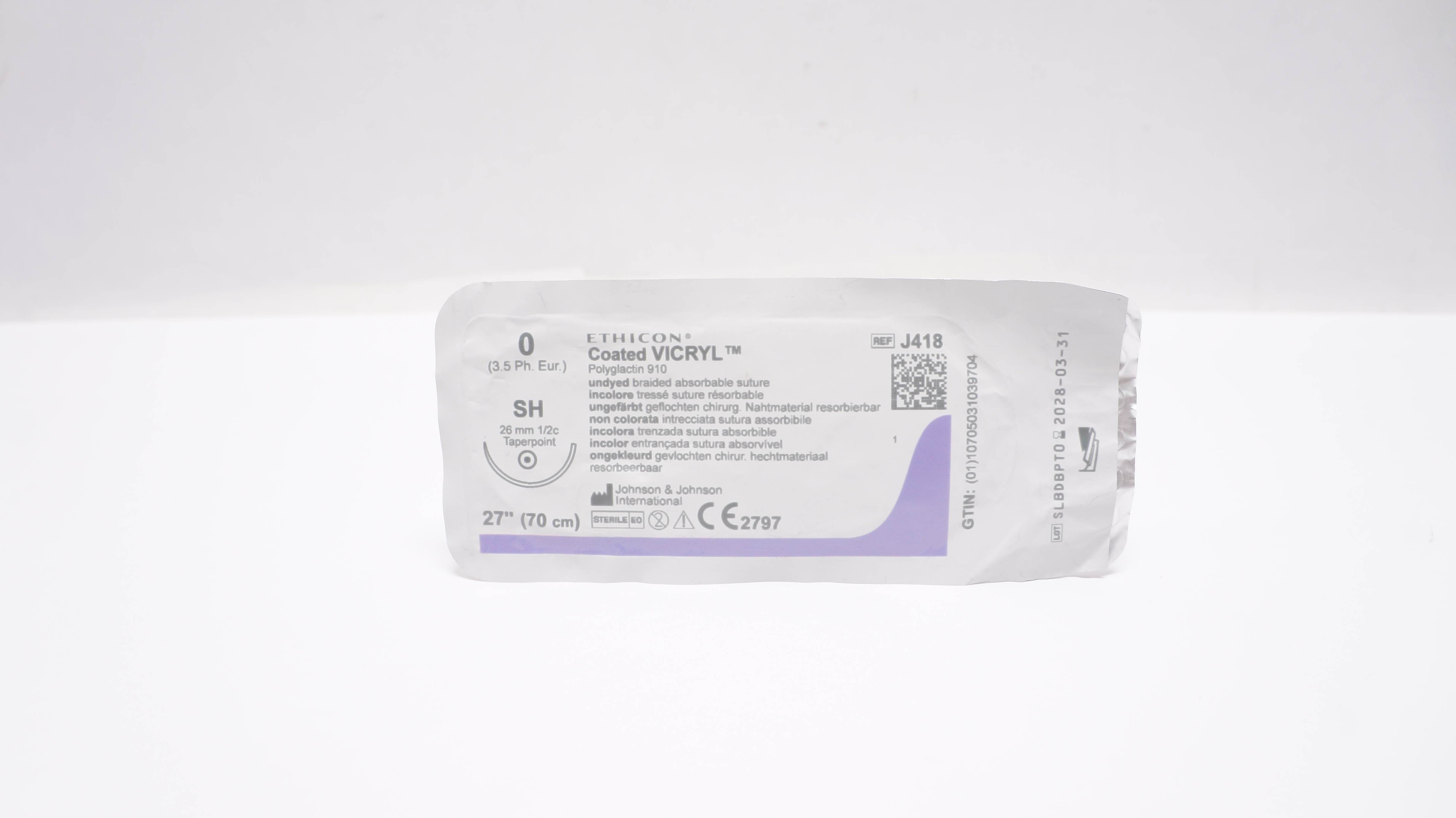 Ethicon J418 0 Coated VICRYL Polyglactin 910 Stre SH 26mm 1/2c Taperpoint 27inch