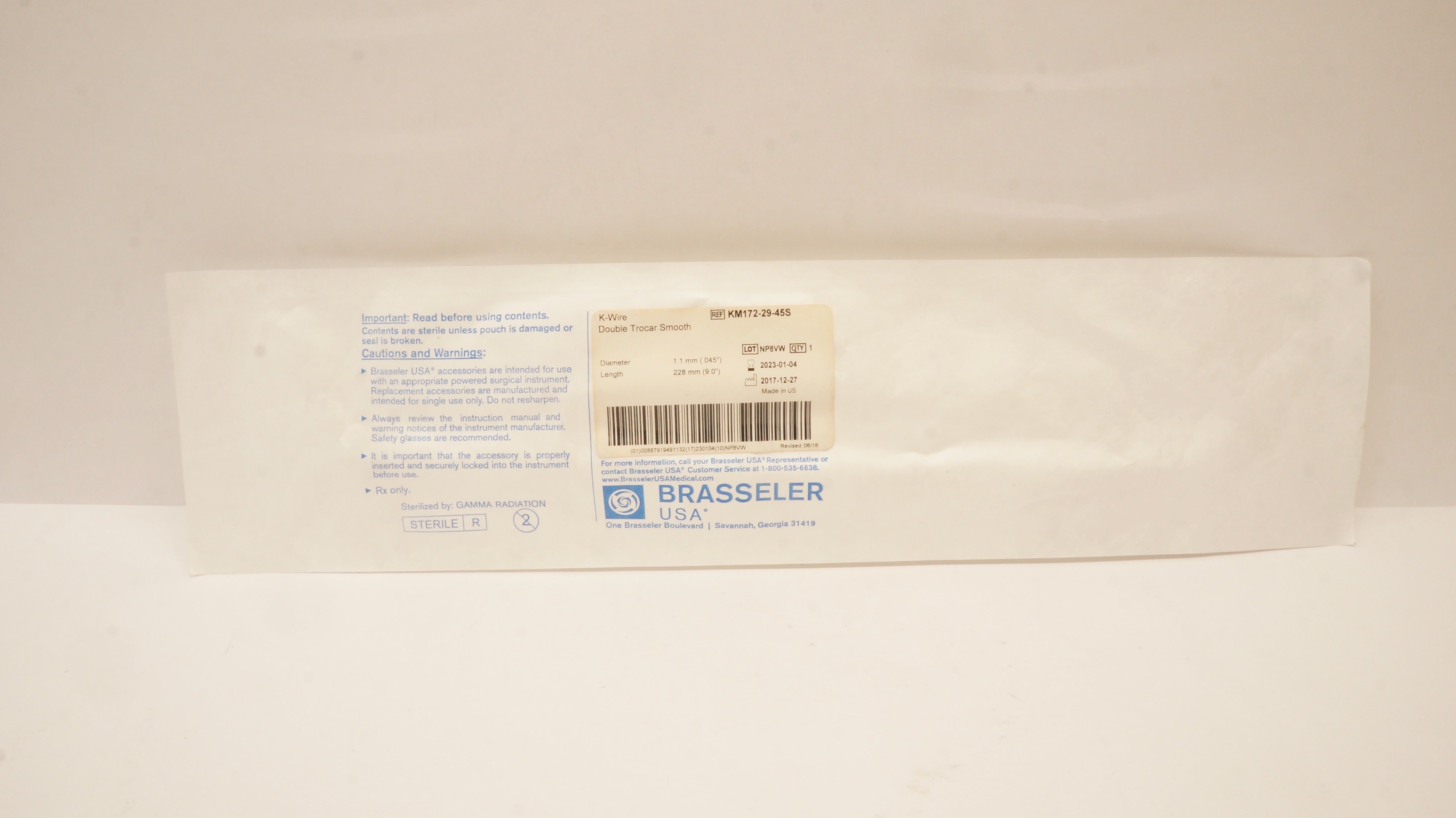 Brasseler USA KM172-29-45S K-Wire Duble Trocar Smooth .045inch x 9.0inch (x)