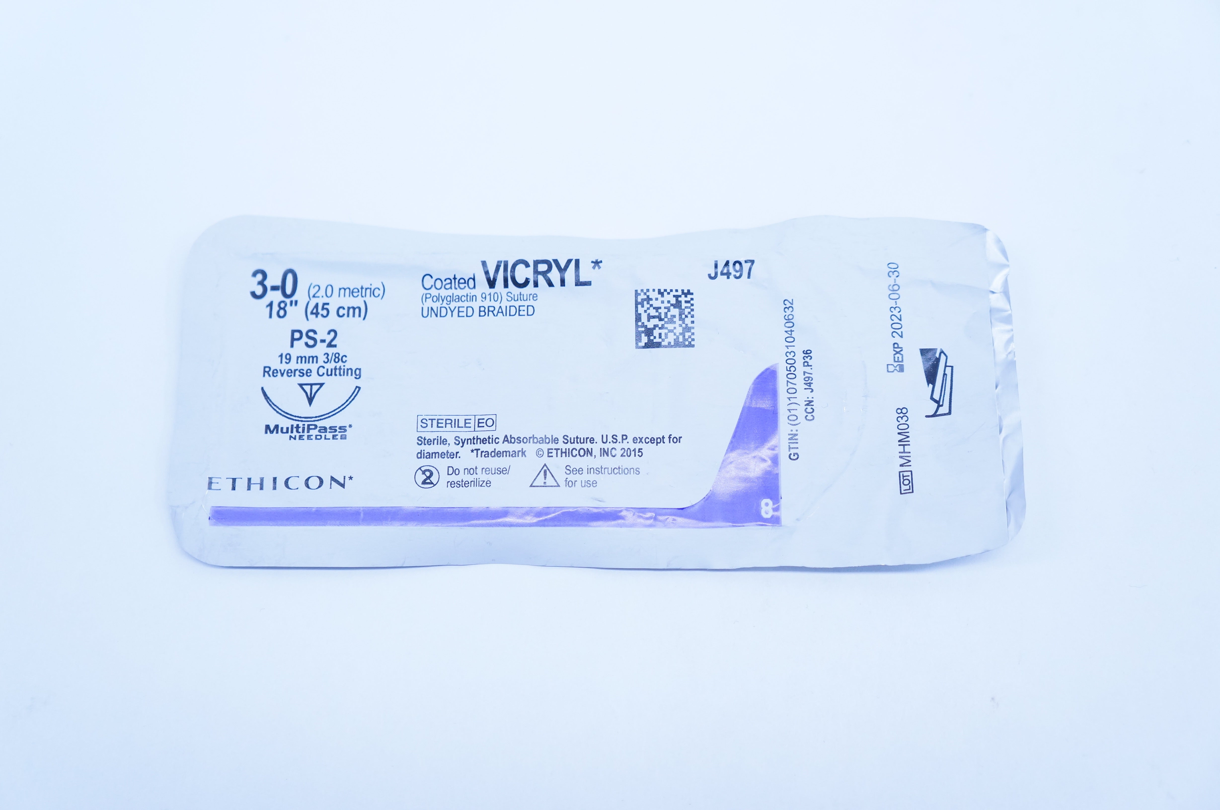 Ethicon J497 3-0 Vicryl Polyglactin Stre PS-2 19mm 3/8c Reverse Cutting 18inch
