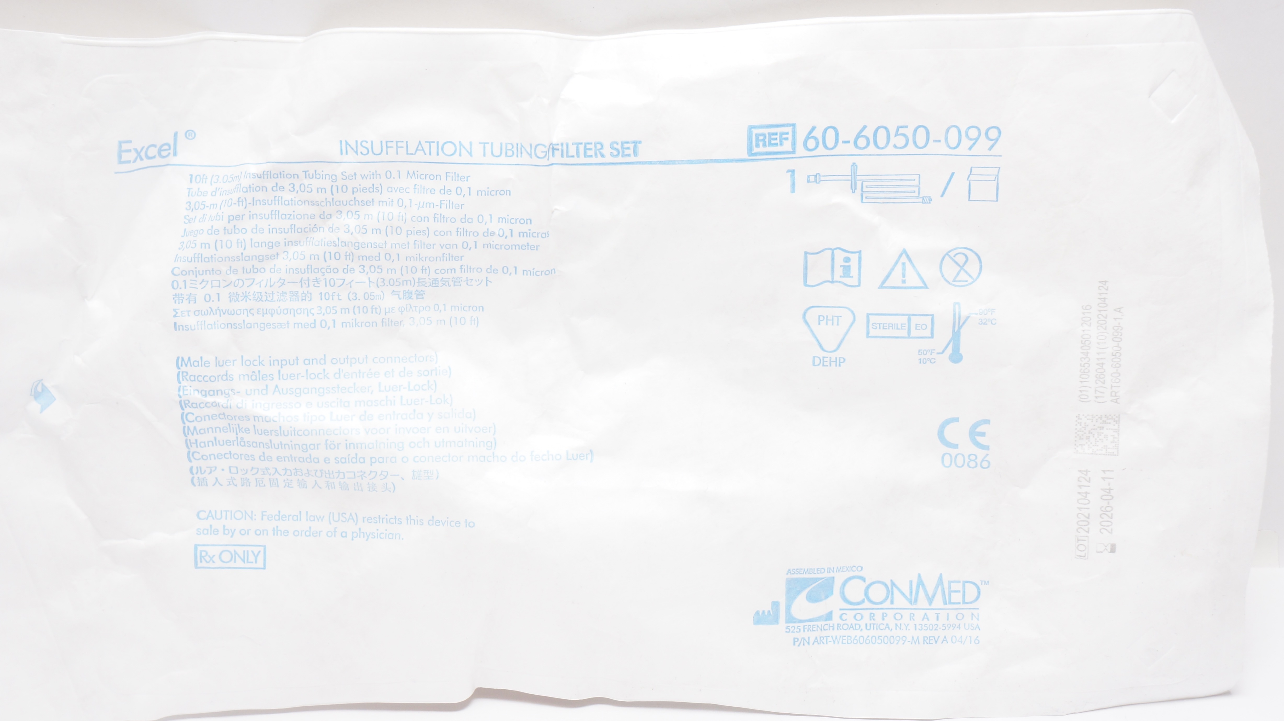ConMed 60-6050-099 Insufflation Tubing/Filter Set 10Ft X 0.1micron