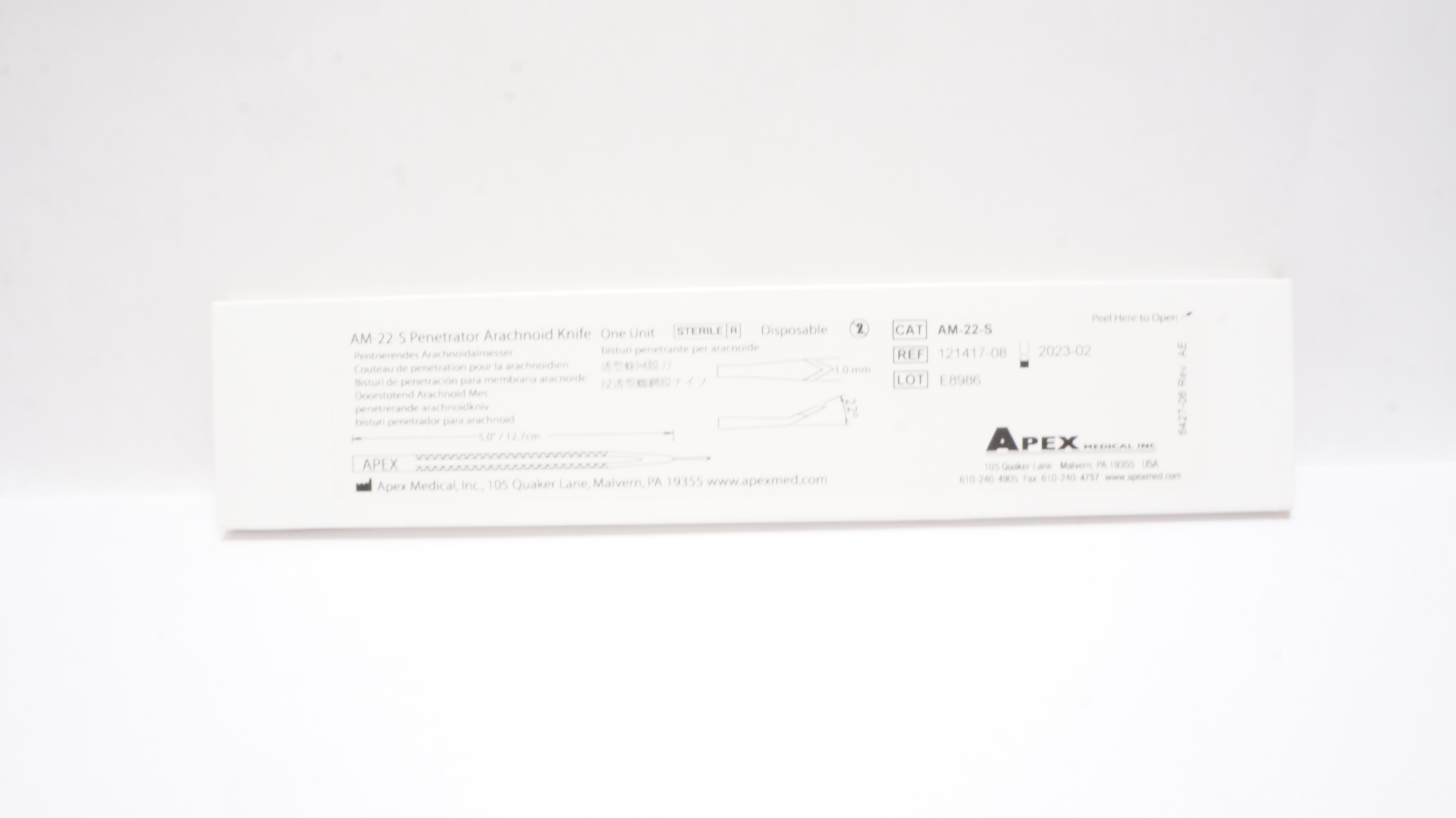 Apex Medical 121417-08 Disposable AM-22-S Penetrator Arachnoid Knife (x)
