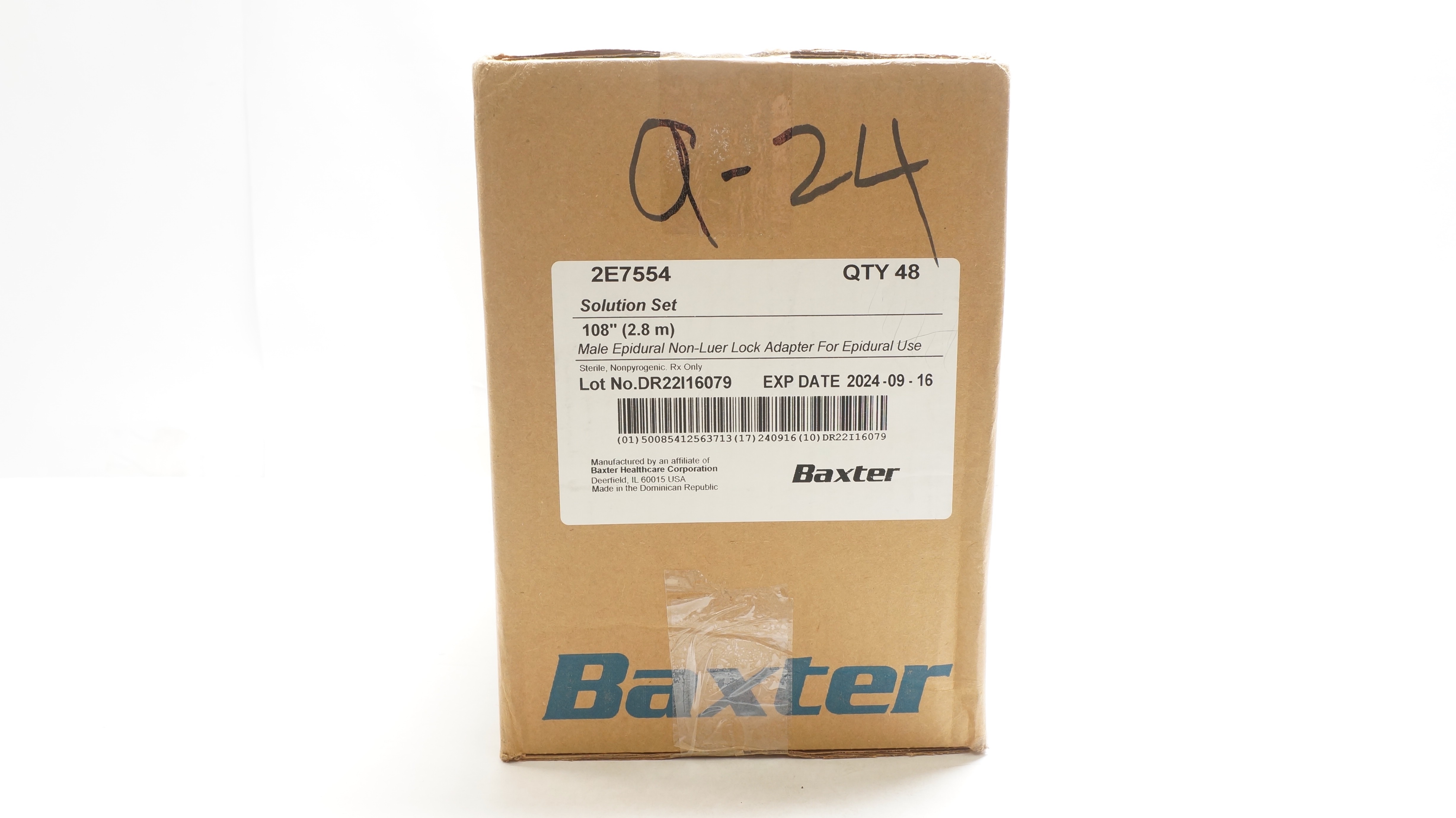 Baxter 2E7554 Solution Set 108inch Male Epidural Lock Adapter(x) - Box of 48