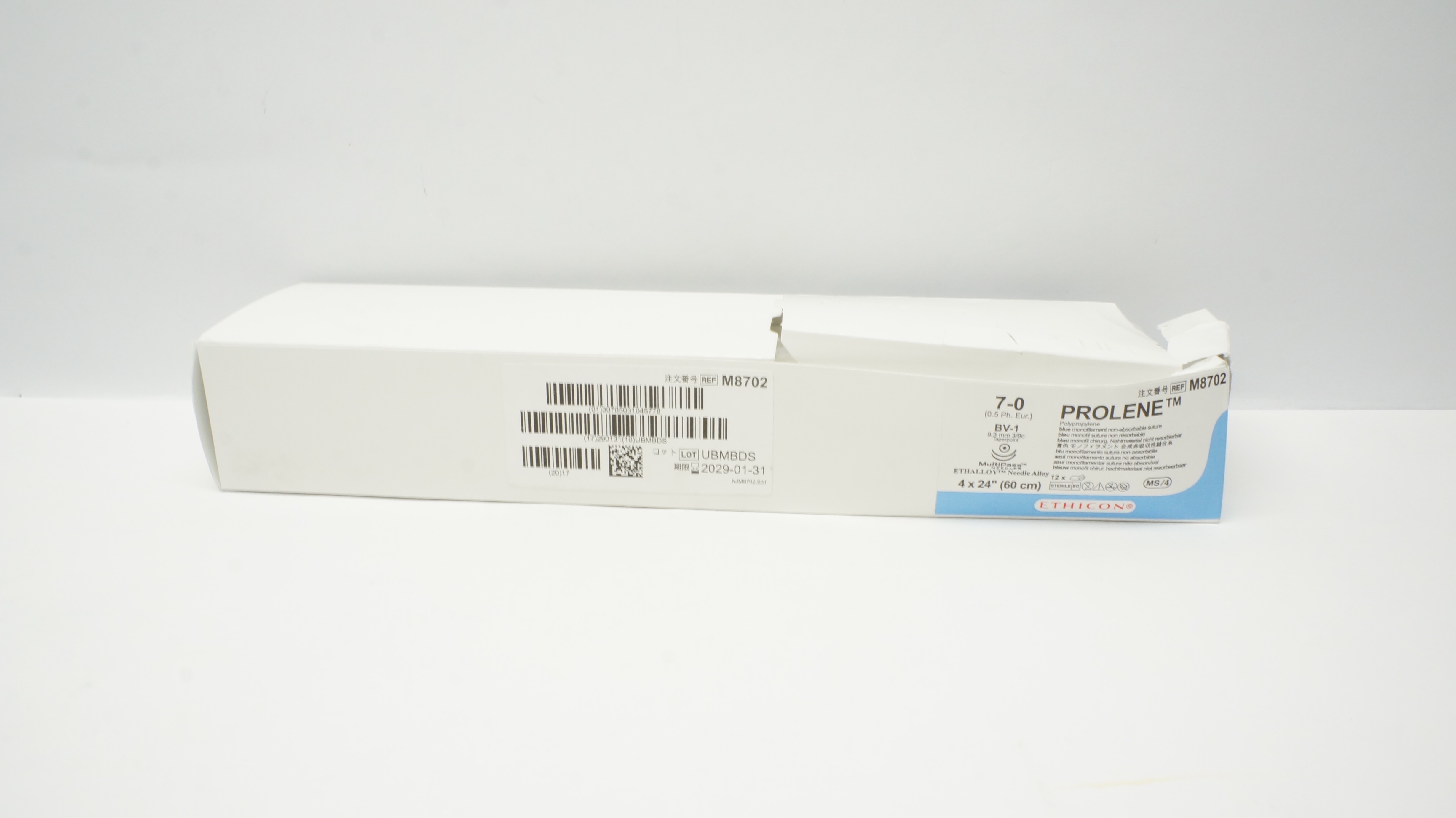 Ethicon M8702 7-0 Prolene BV-1 9.3mm 3/8c Taper 24inch - Box of 11