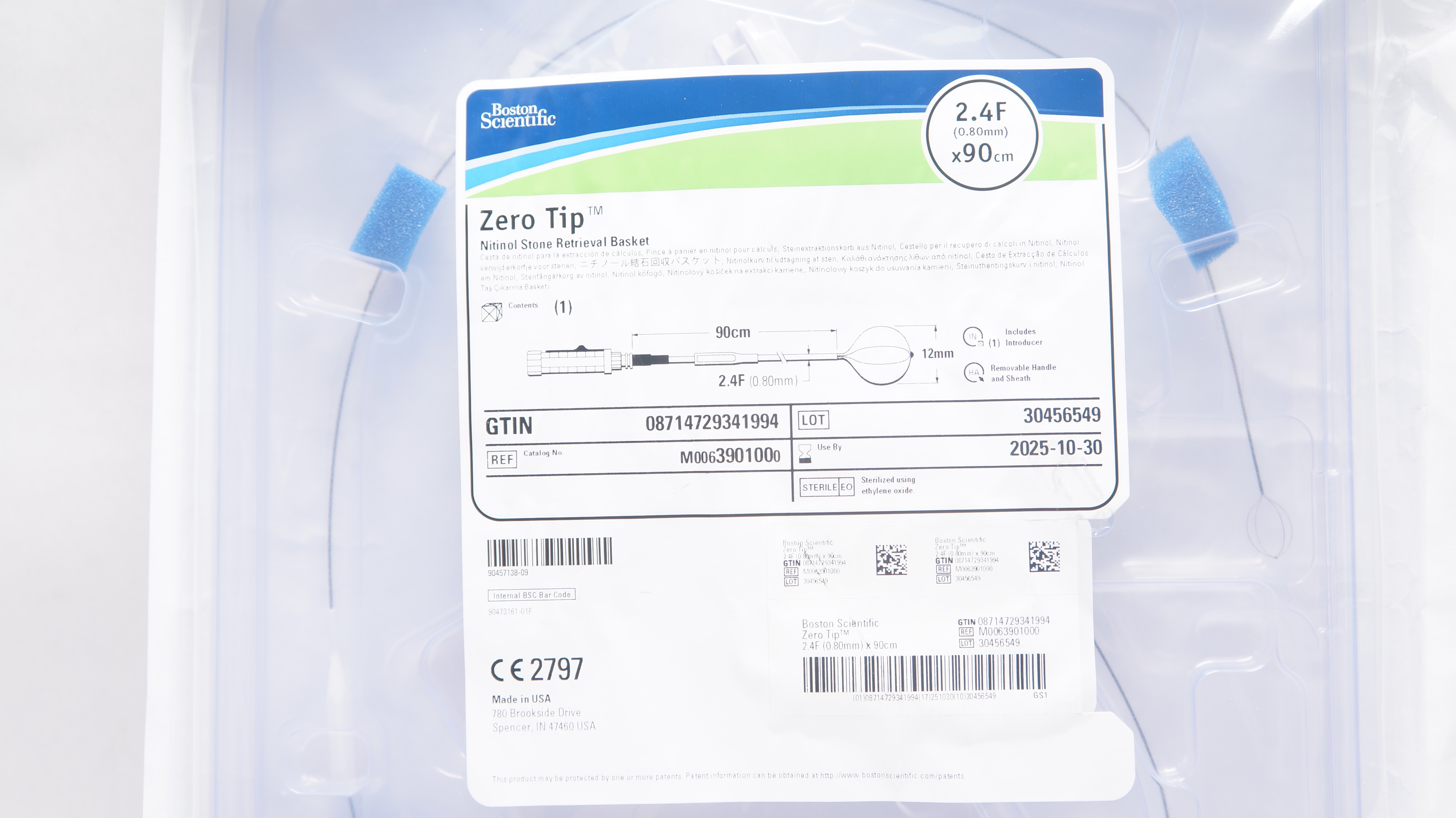 Boston Scientific M0063901000 Zero Tip Nitinol Stone Retrieval Basket 2.4Fx90cm