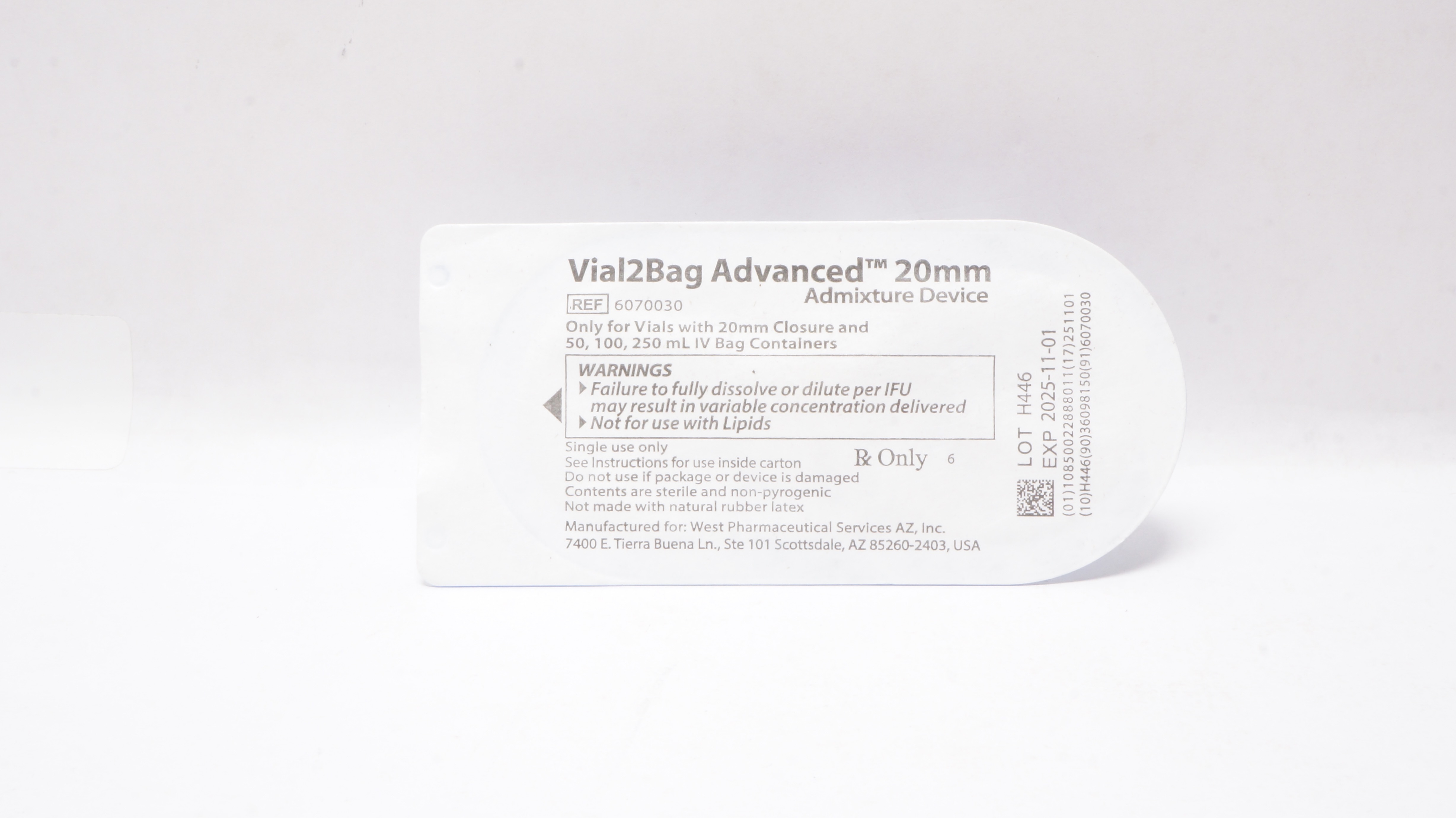 West Pharmaceutical 6070030 Vial2Bag Advanced Admixture Device 20mm