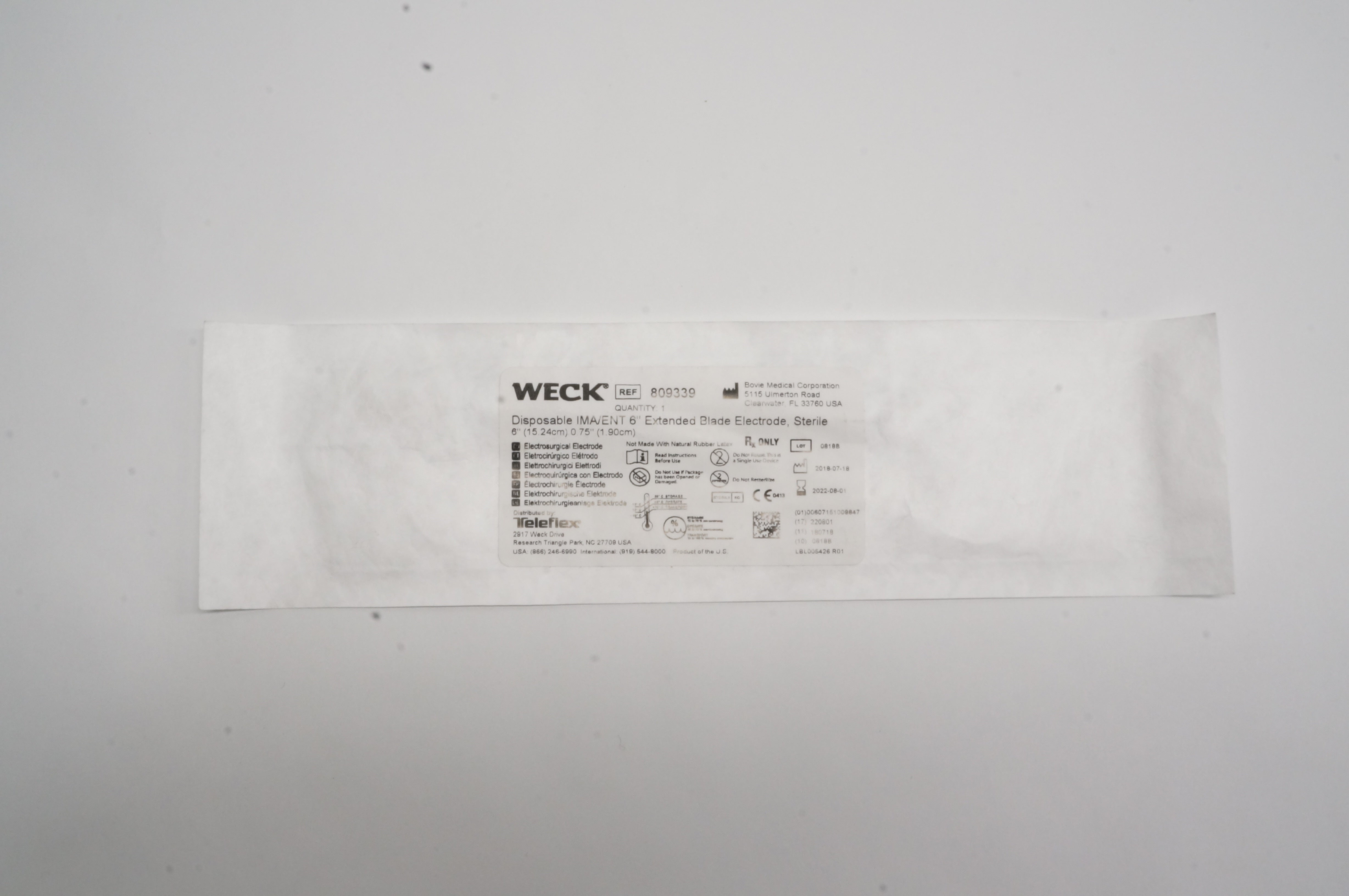 Bovie Medical 809339 WECK Disposable IMA/ENT Extended Blade Electrode, 6 inch