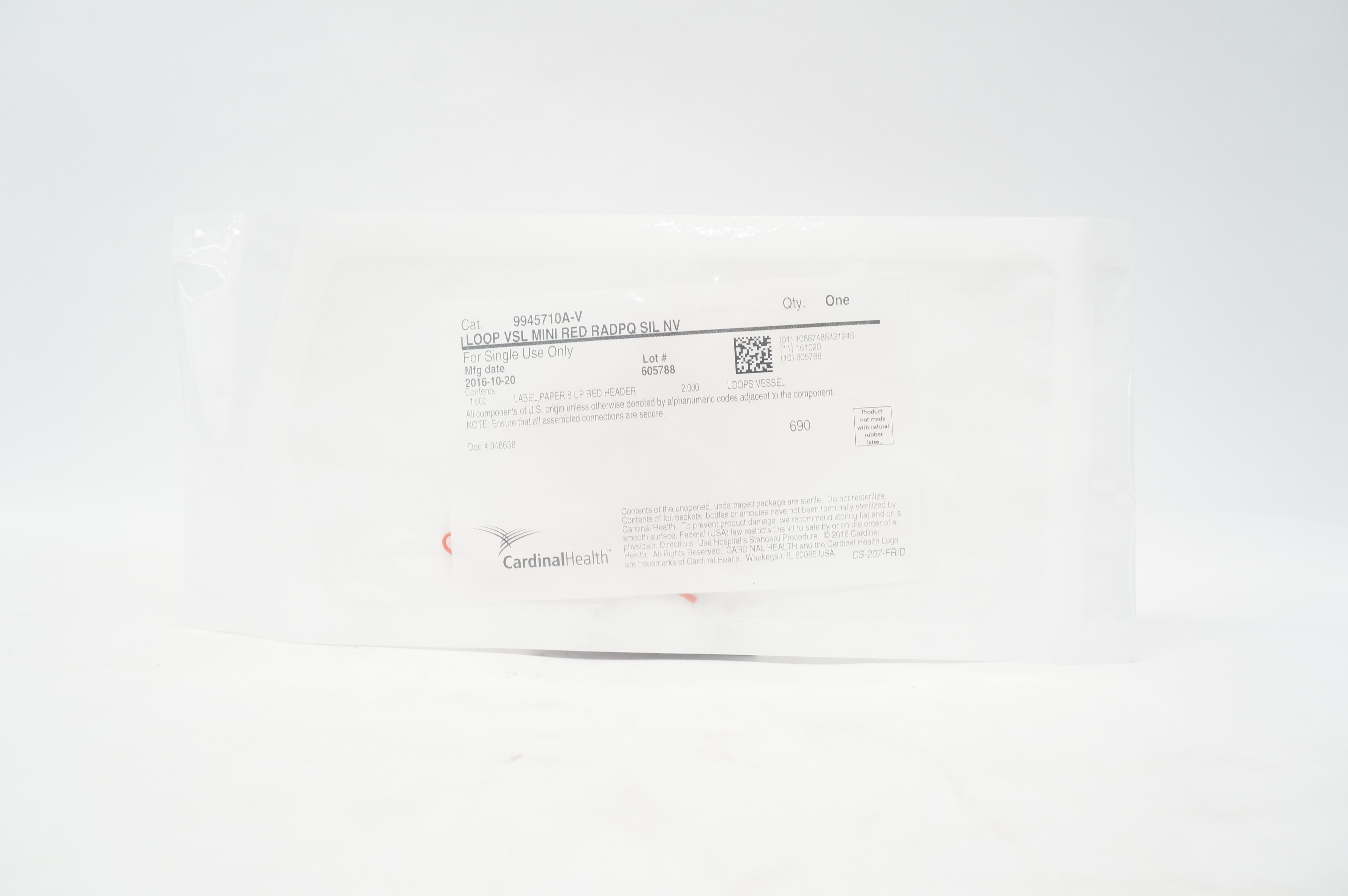 Cardinal Health 9945710A-V Loop VSL MINI RED RADPQ SIL NV - Pack of 1000