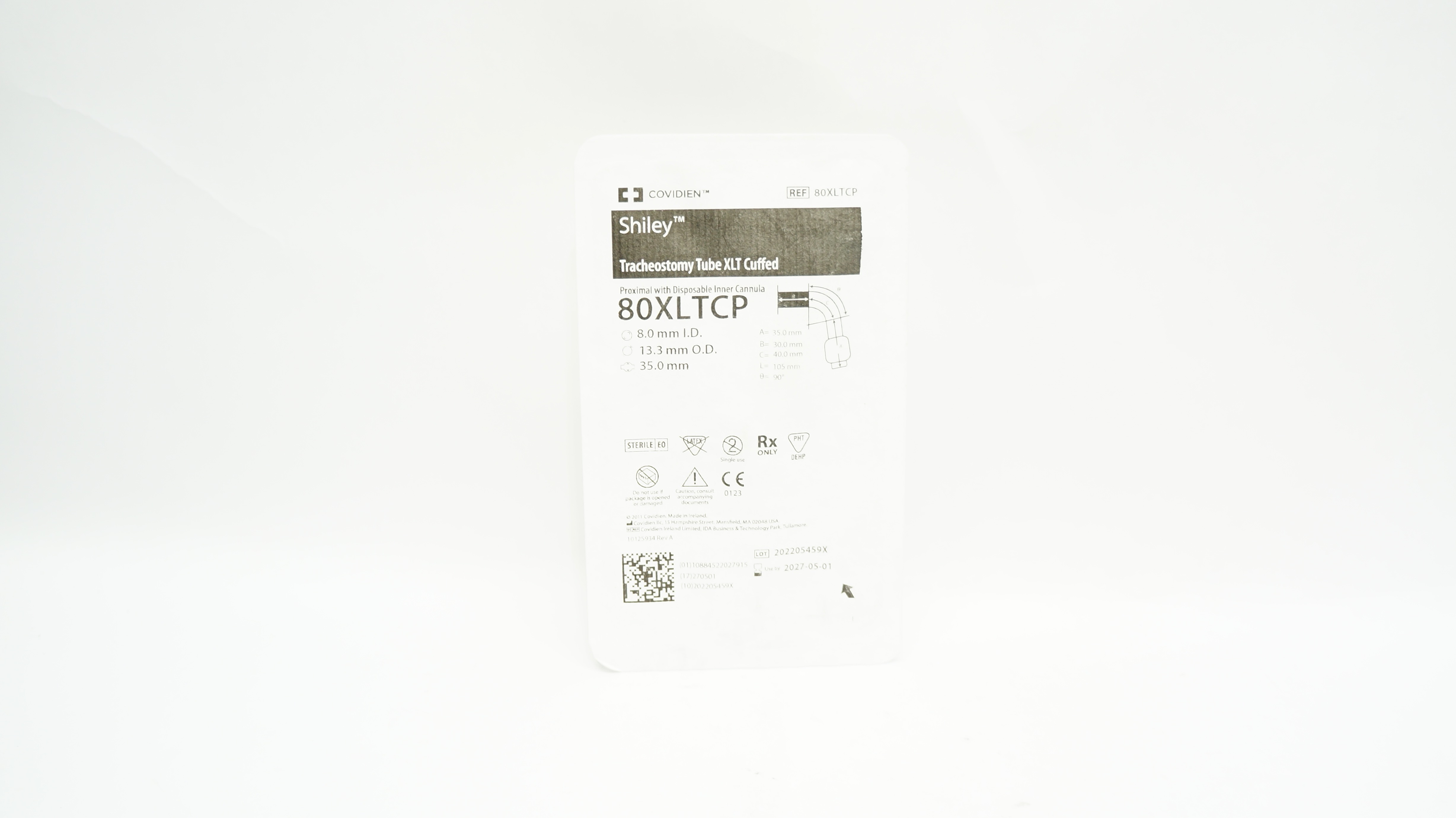 Covidien 80XLTCP Shiley Tracheostomy Tube XLT Cuffed 8mm x 13.3mm