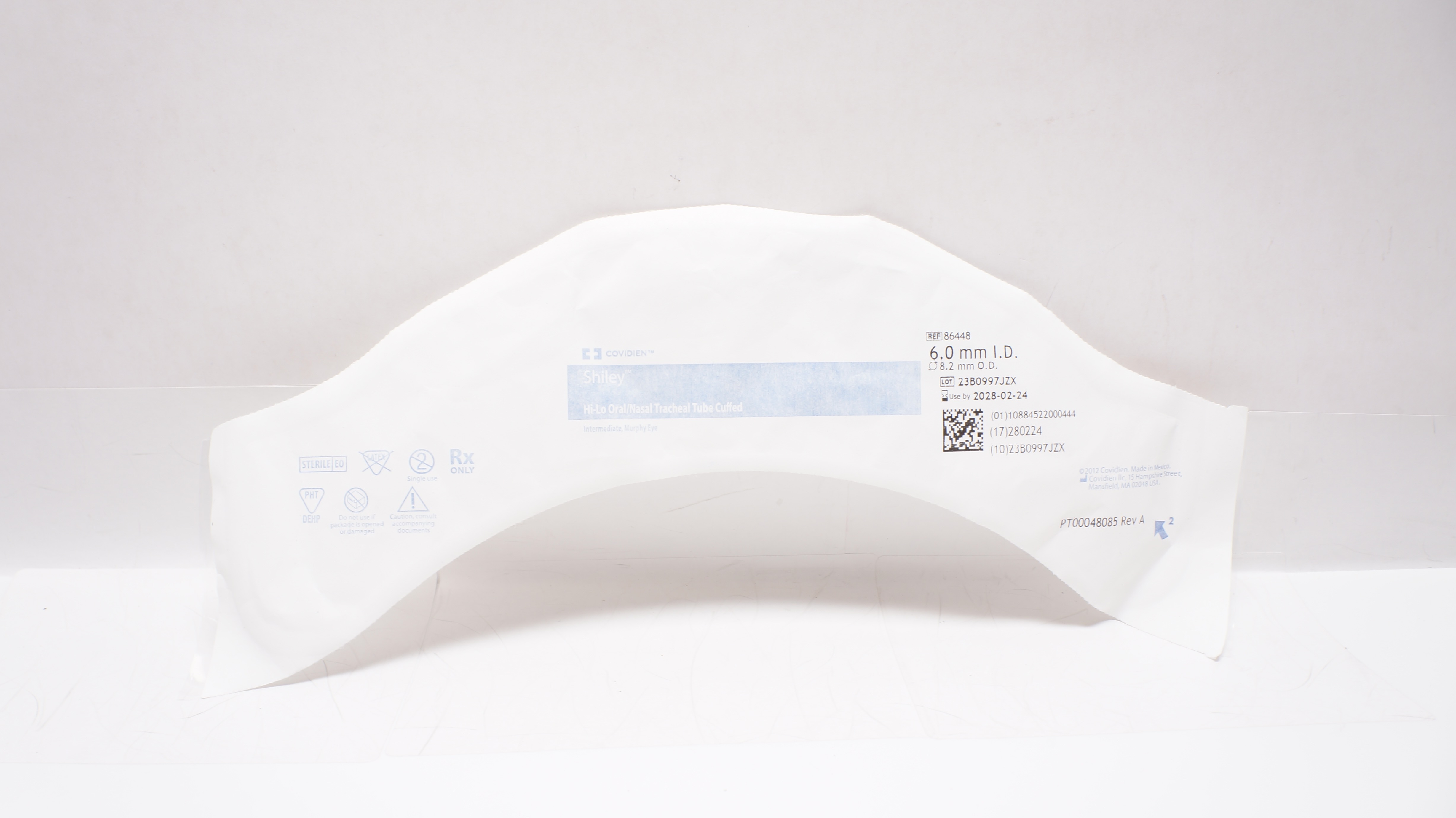 Covidien 86448 Shiley Hi-Lo Oral/Nasal Tracheal Tube Cuffed 6.0mm ID x 8.2mm OD