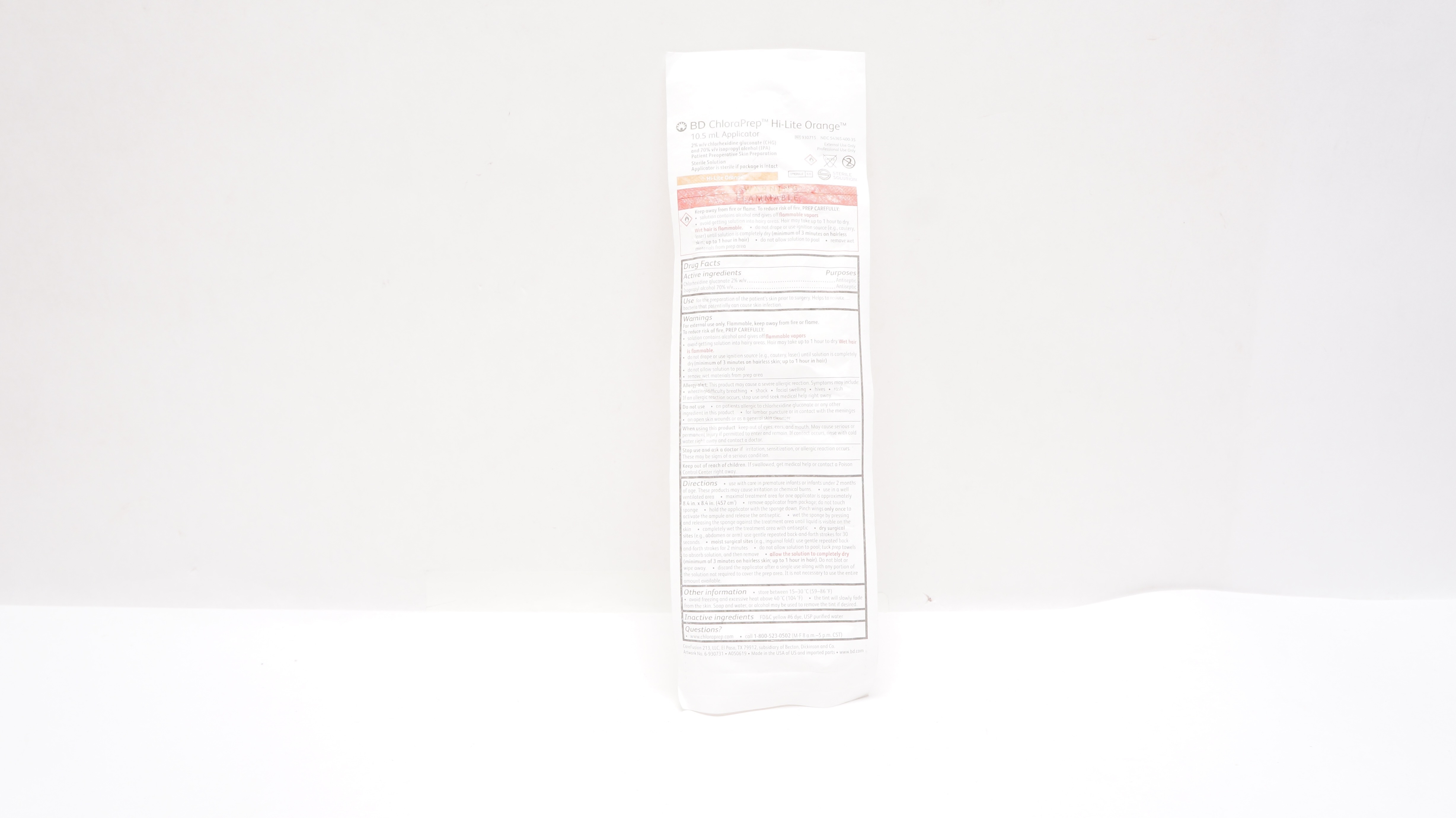 BD 930715 ChloraPrep Hi-Lite Orange 10.5mL Applicators