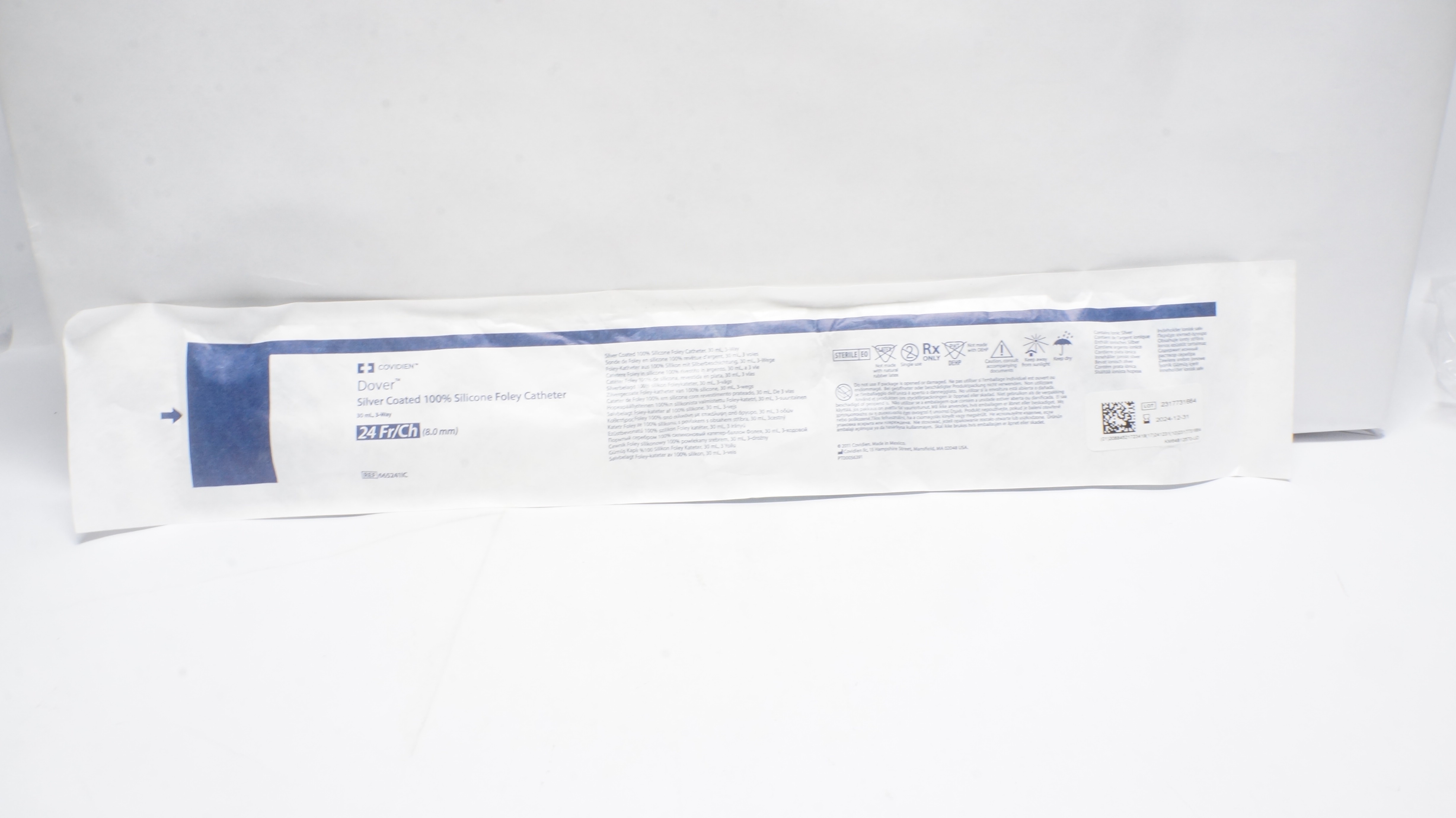 Covidien 665241IC Dover Silver Coated 100% Silicone Foley Cath. 24Fr, 30 mL (x)