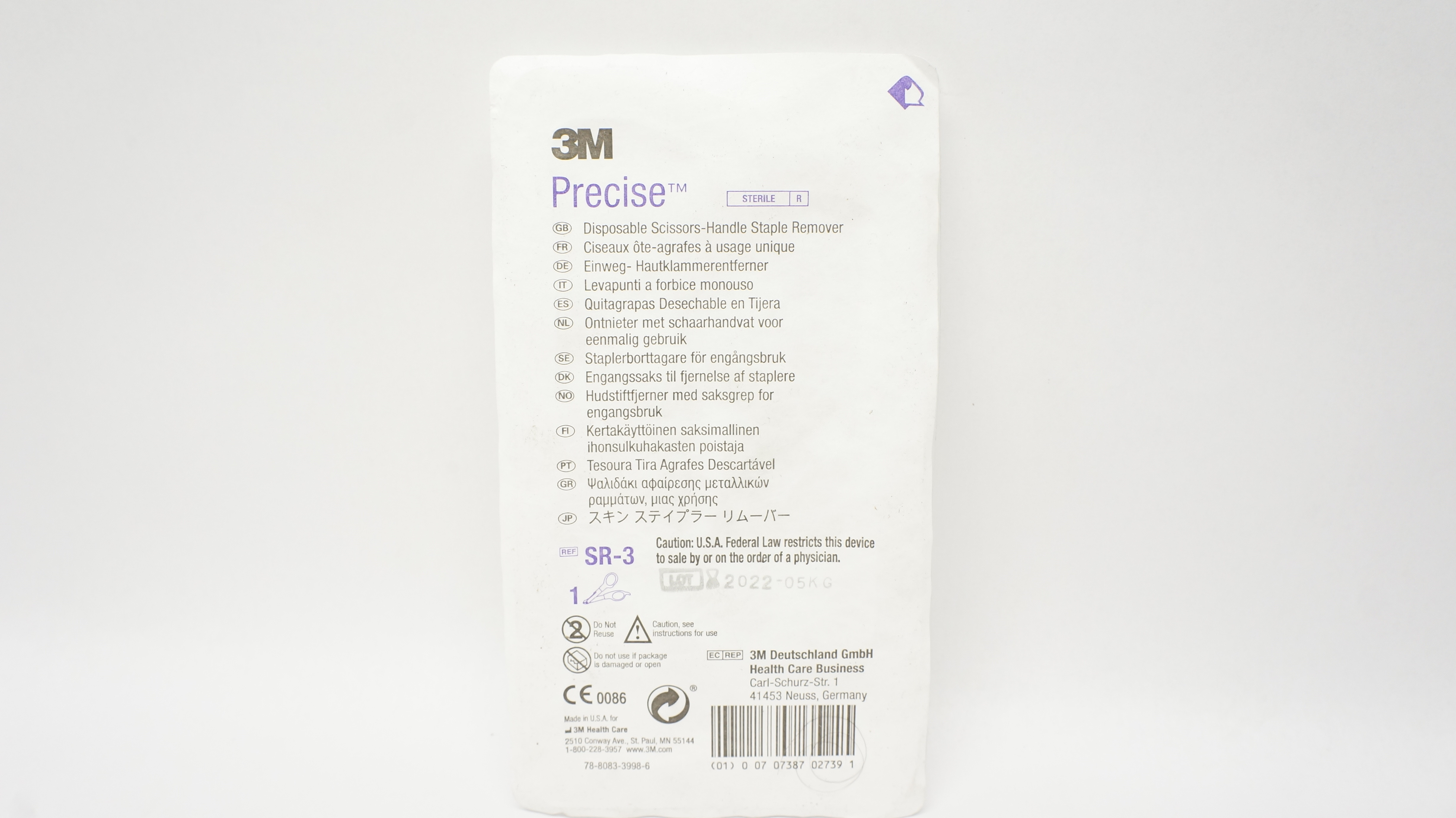 3M SR-3 Precise Disposable Scissors-Handle Staple Remover