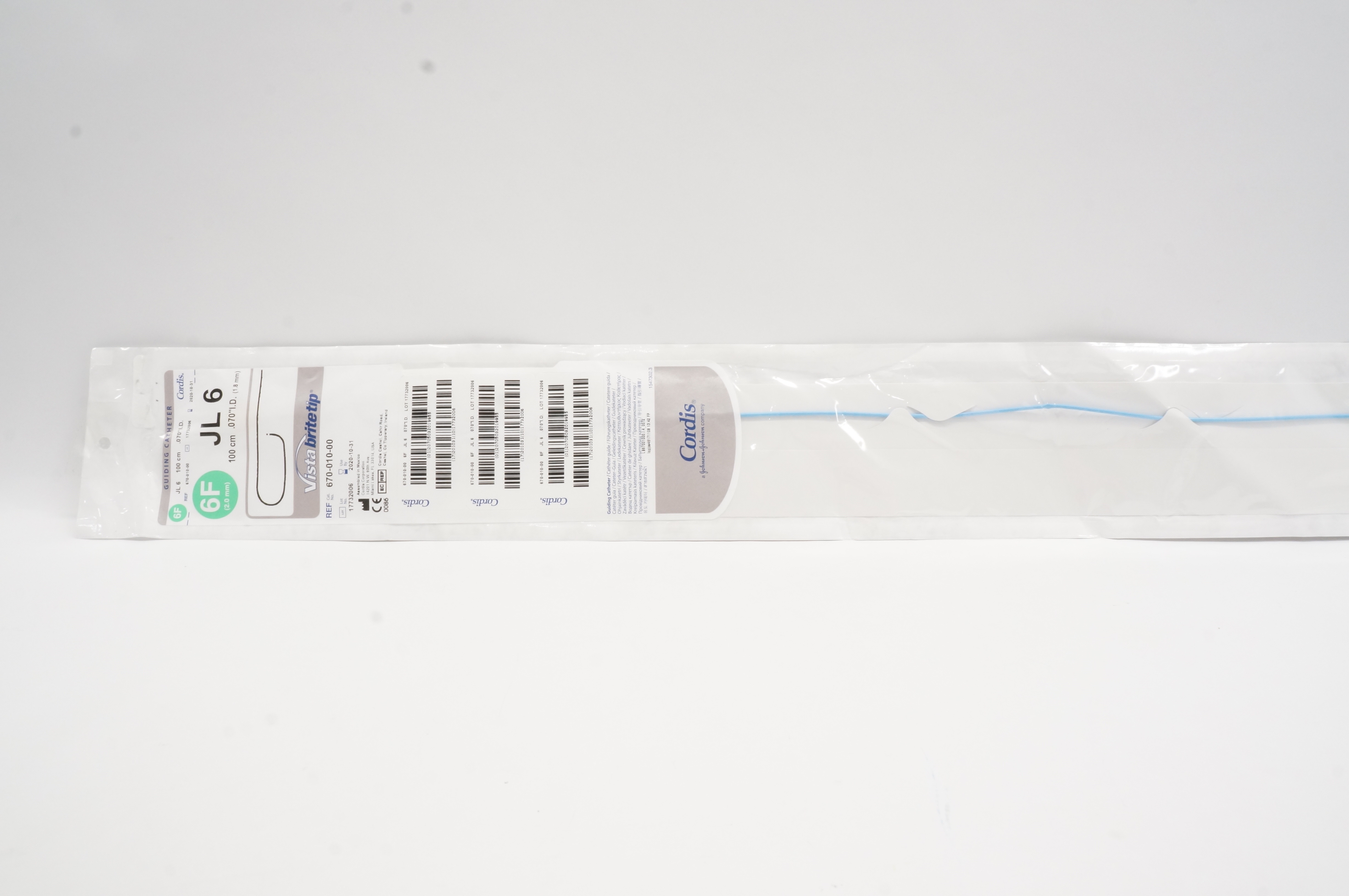 Cordis 670-010-00 Guiding Cath. JL 6 6F x 100cm x .070inch (x)