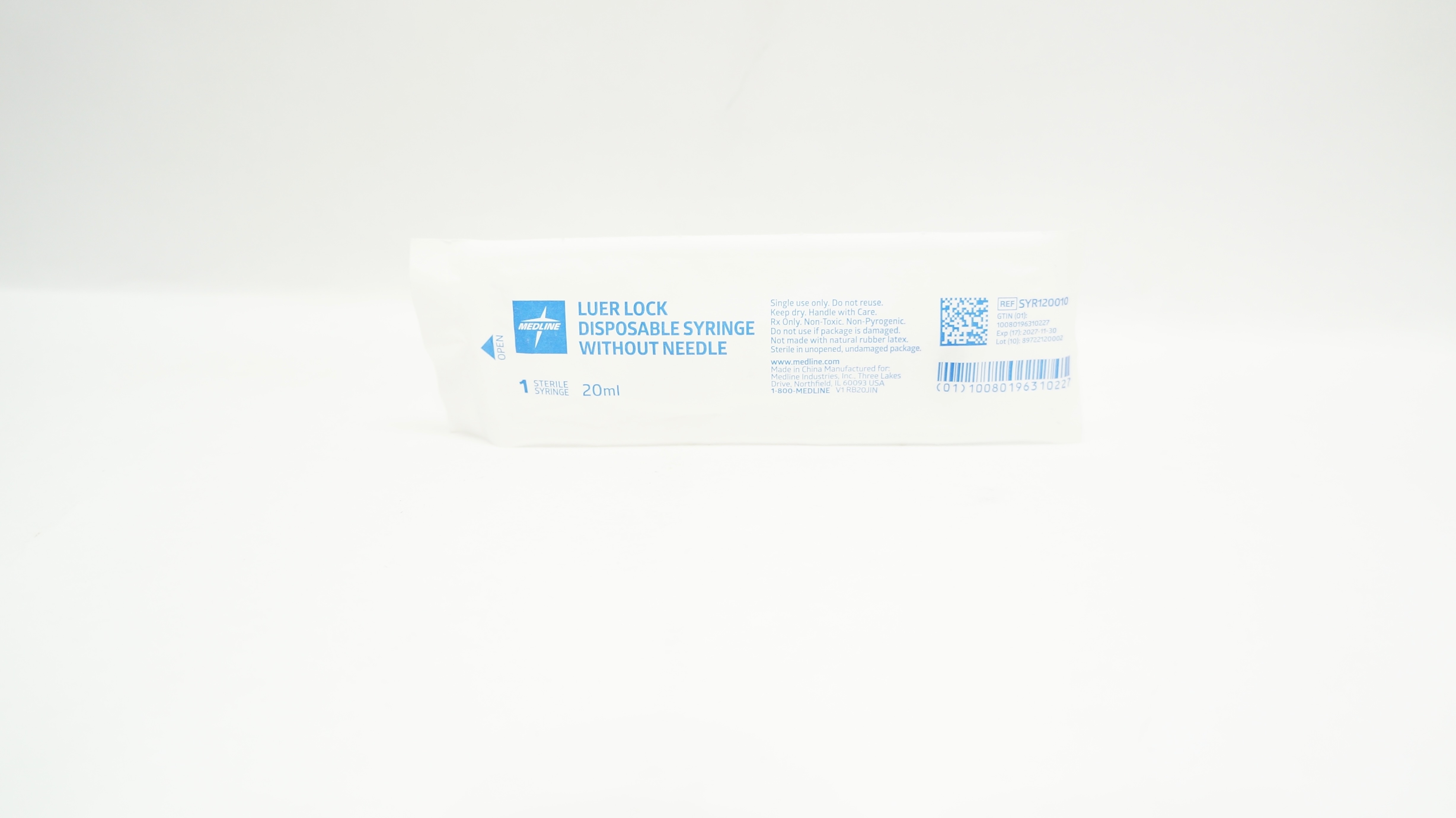 Medline SYR120010 Luer Lock Disposable Syringe Without Ndle 20ml