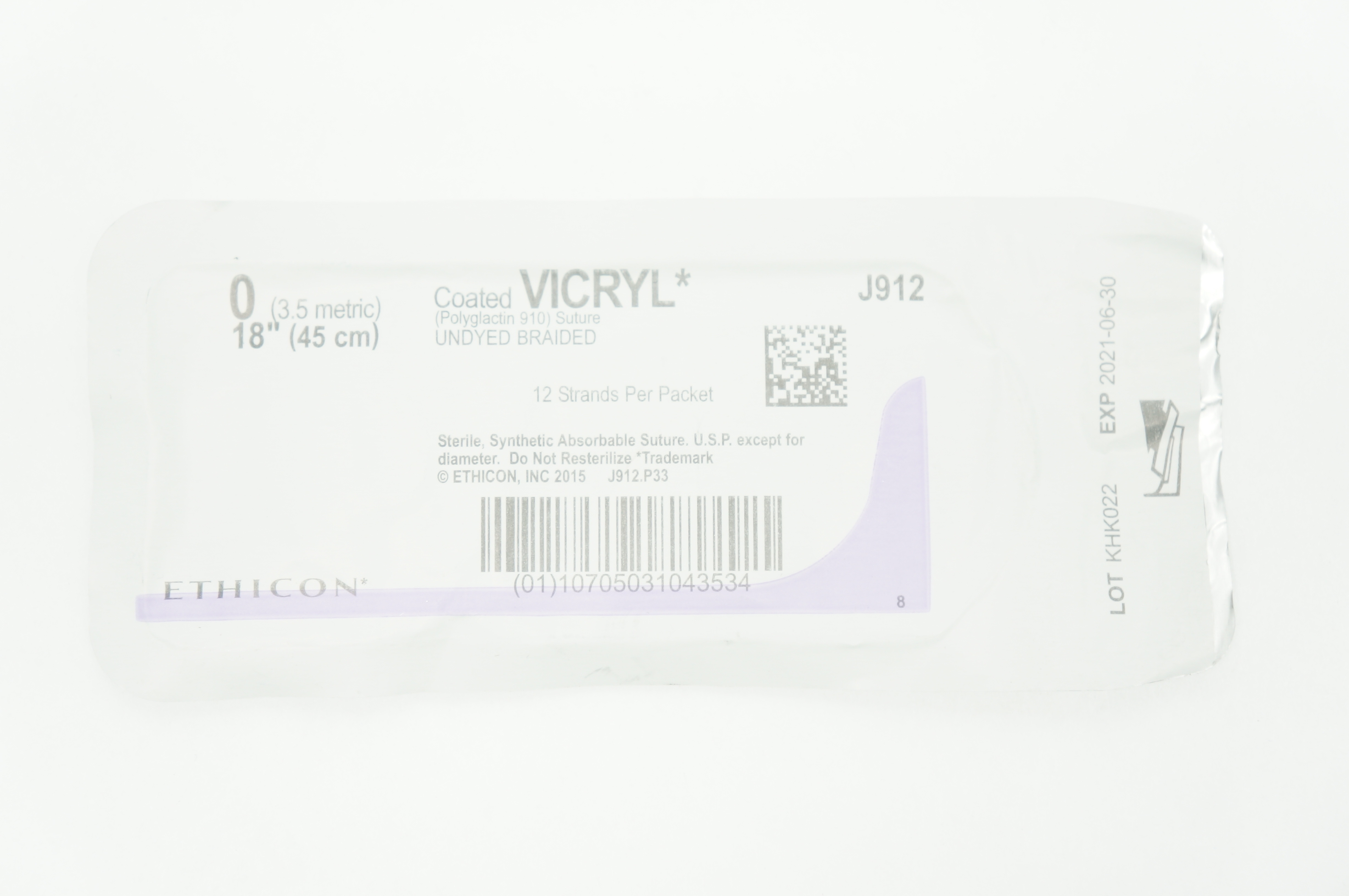 Ethicon J912 0 VICRYL Undyed Braided 18inch