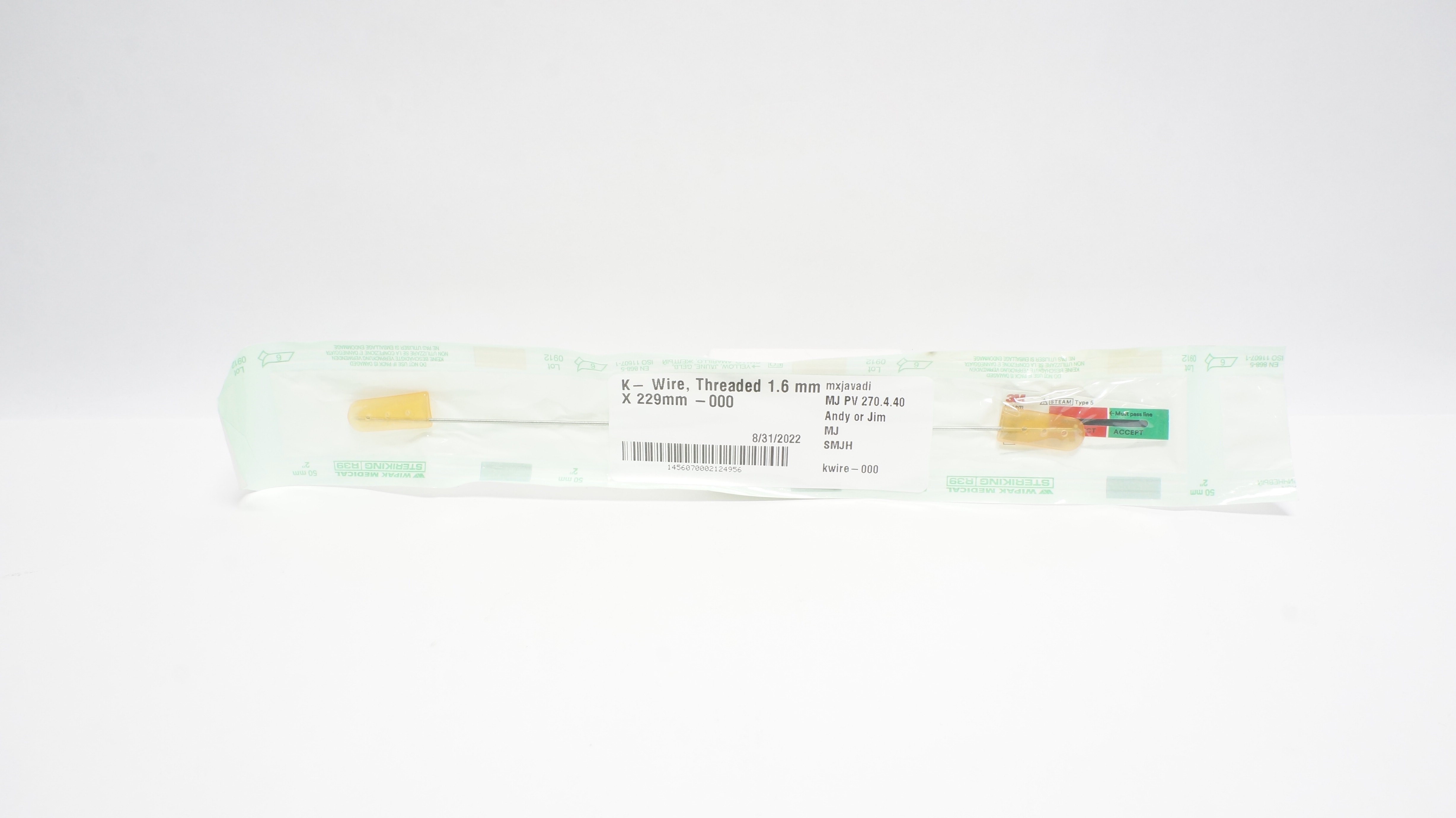 Wipak Medical  K-WIre, Threaded 1.6mm X 229mm-000