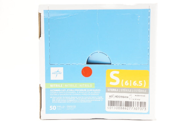 Medline MDS198414 Nitrile Extended Cuff, Sterile Exam Gloves, Size S - Box of 50