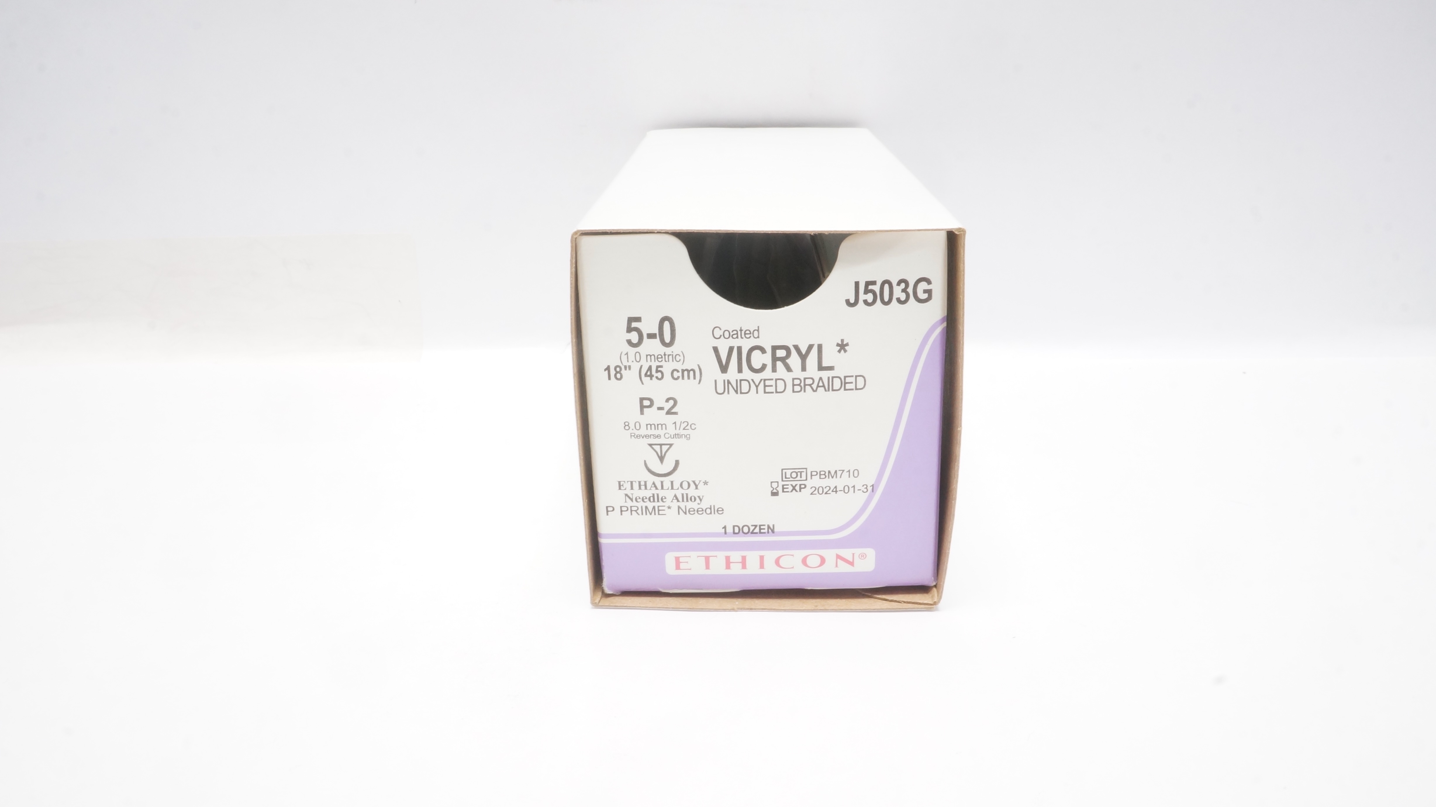 Ethicon J503G VICRYL Stre  P-2 8.0mm 1/2c Reverse Cutting 18inch (x) -Box of 7