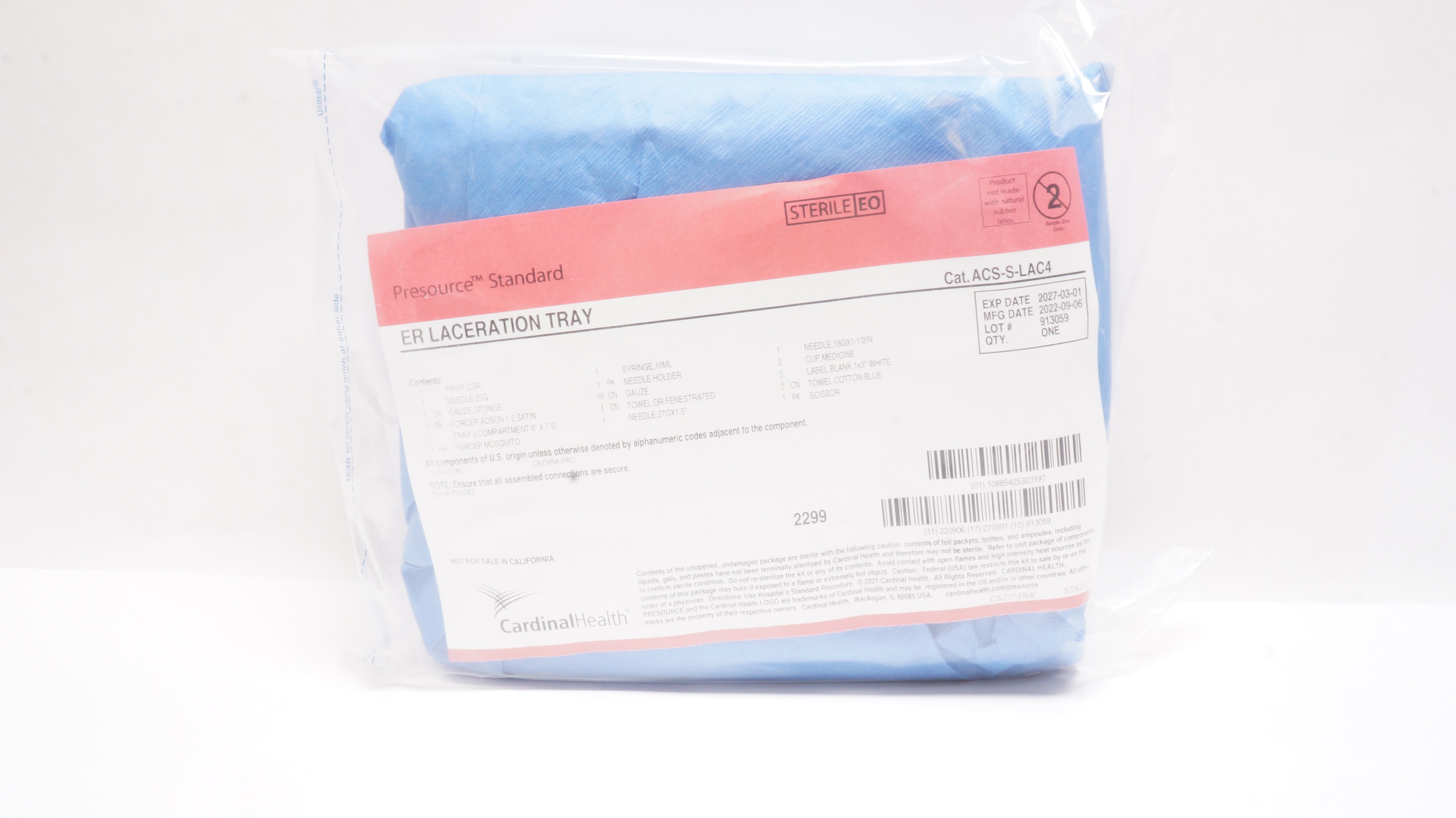 Cardinal Health ACS-S-LAC4 3583 Presource Standard EL Laceration Tray