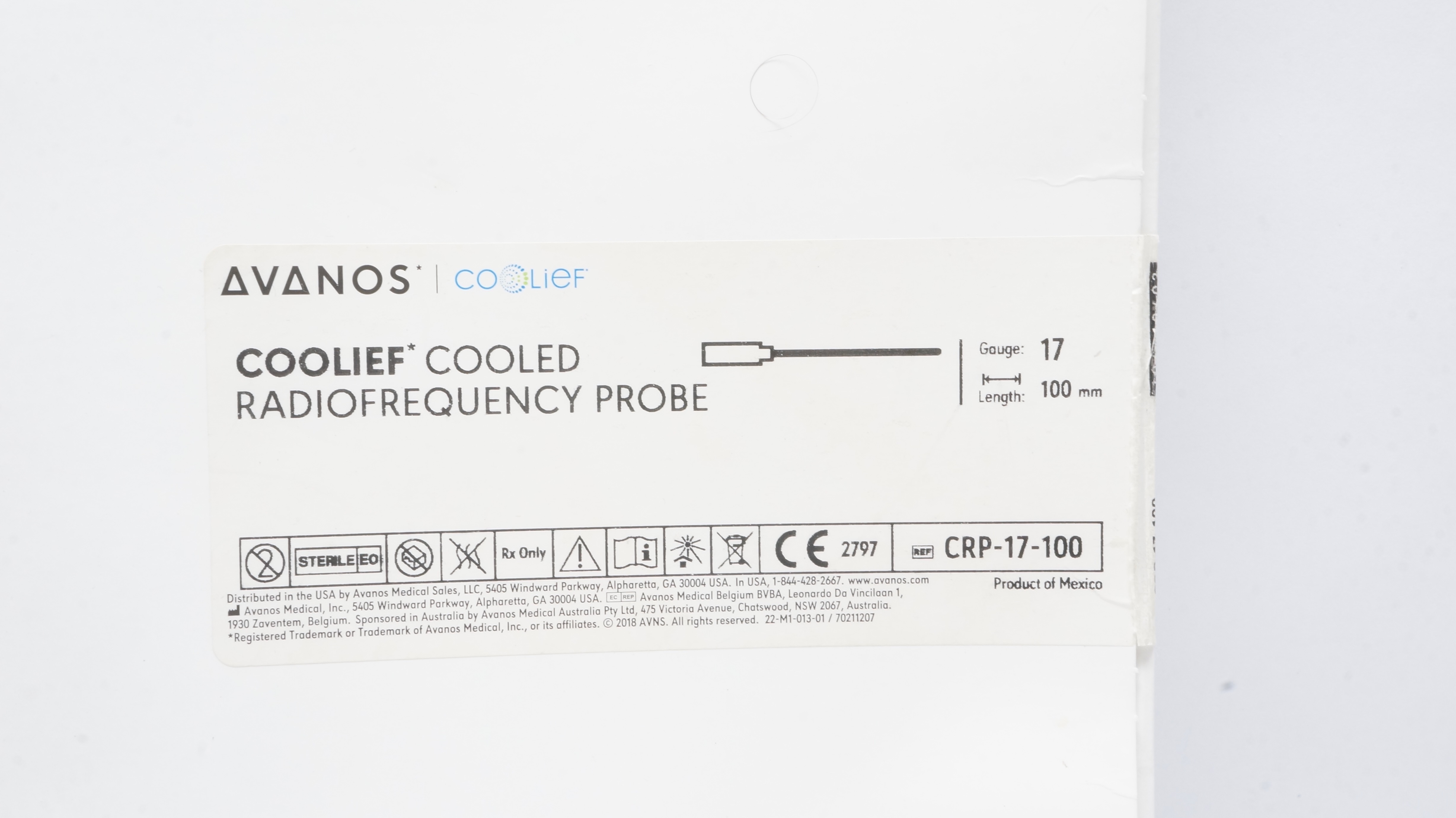 Avanos CRP-17-100 Coolief Cooled Radiofrequency Probe, 17G x 100 mm (x)