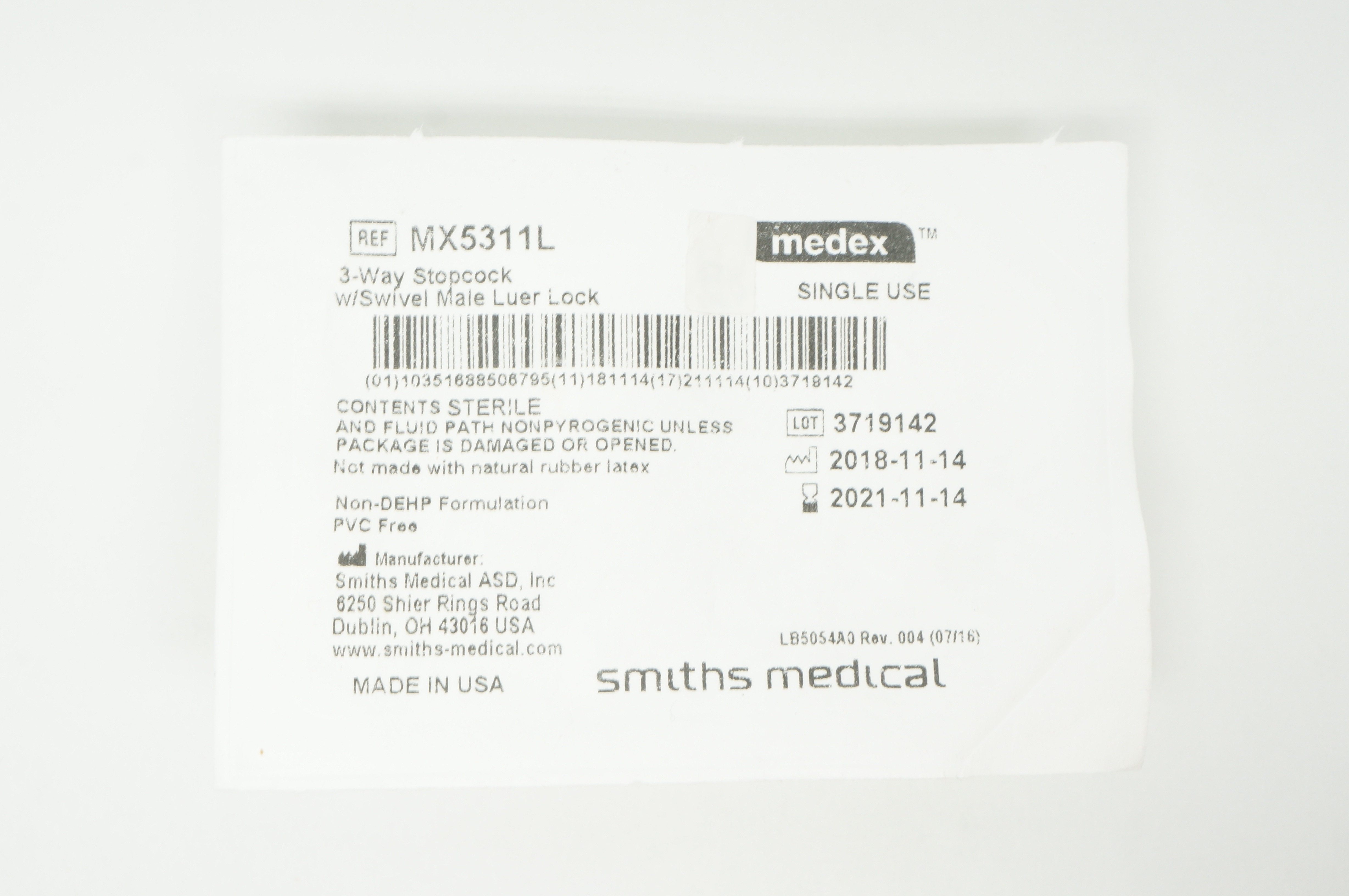 Smiths Medical MX5311L Medex 3-Way Stopcock w/Swivel Male Luer Lock (x)