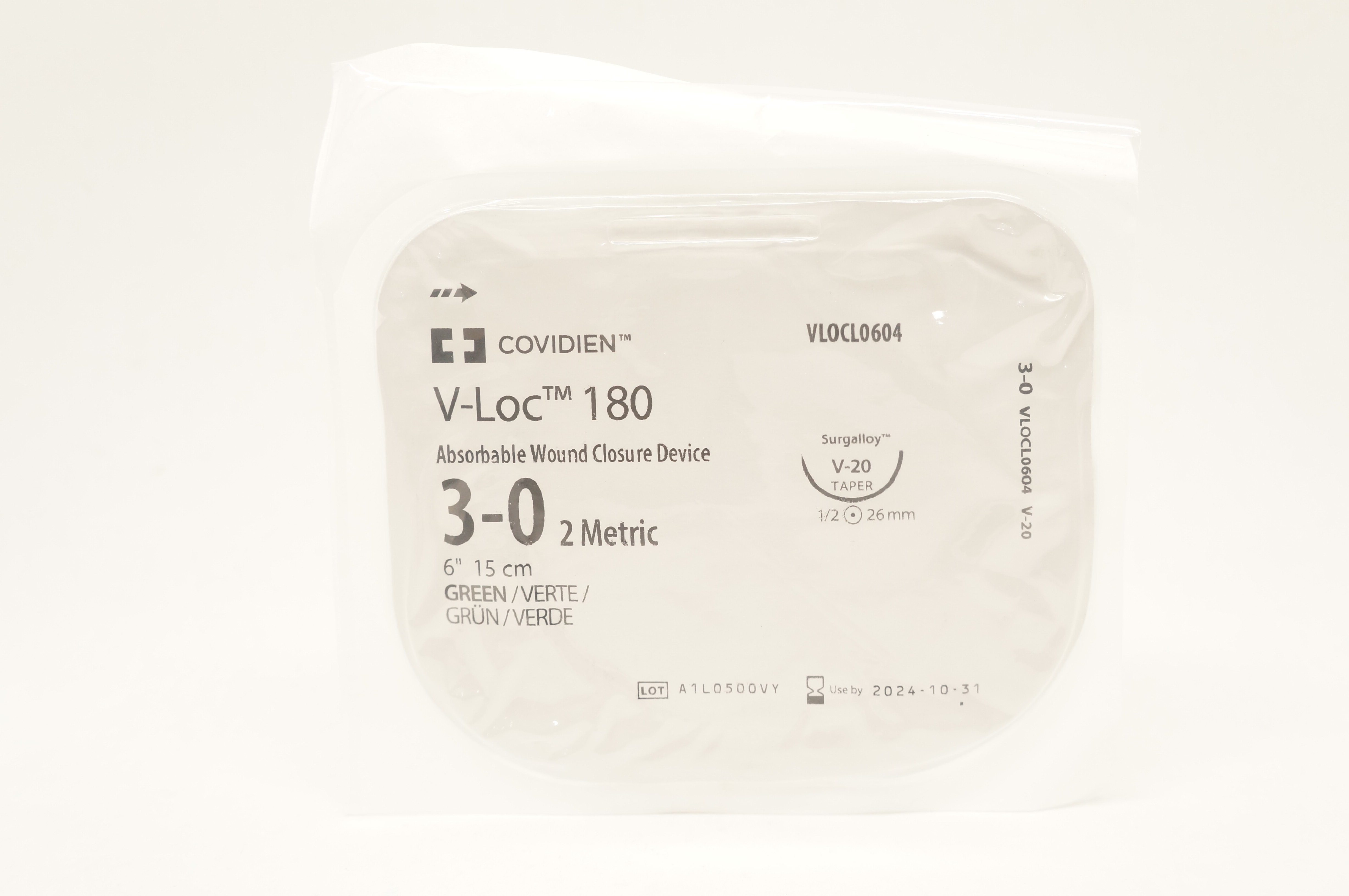 Covidien VLOCL0604 3-0 V-Loc 180 Wound Closure Device V-20 26mm 1/2c Taper 6inch