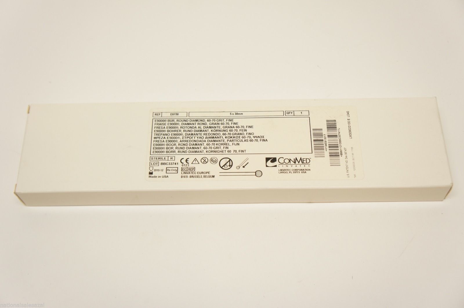 E6150 ~ ConMed Bur Round Diamond 60-70 Grit Fine 5 x 38mm (x)