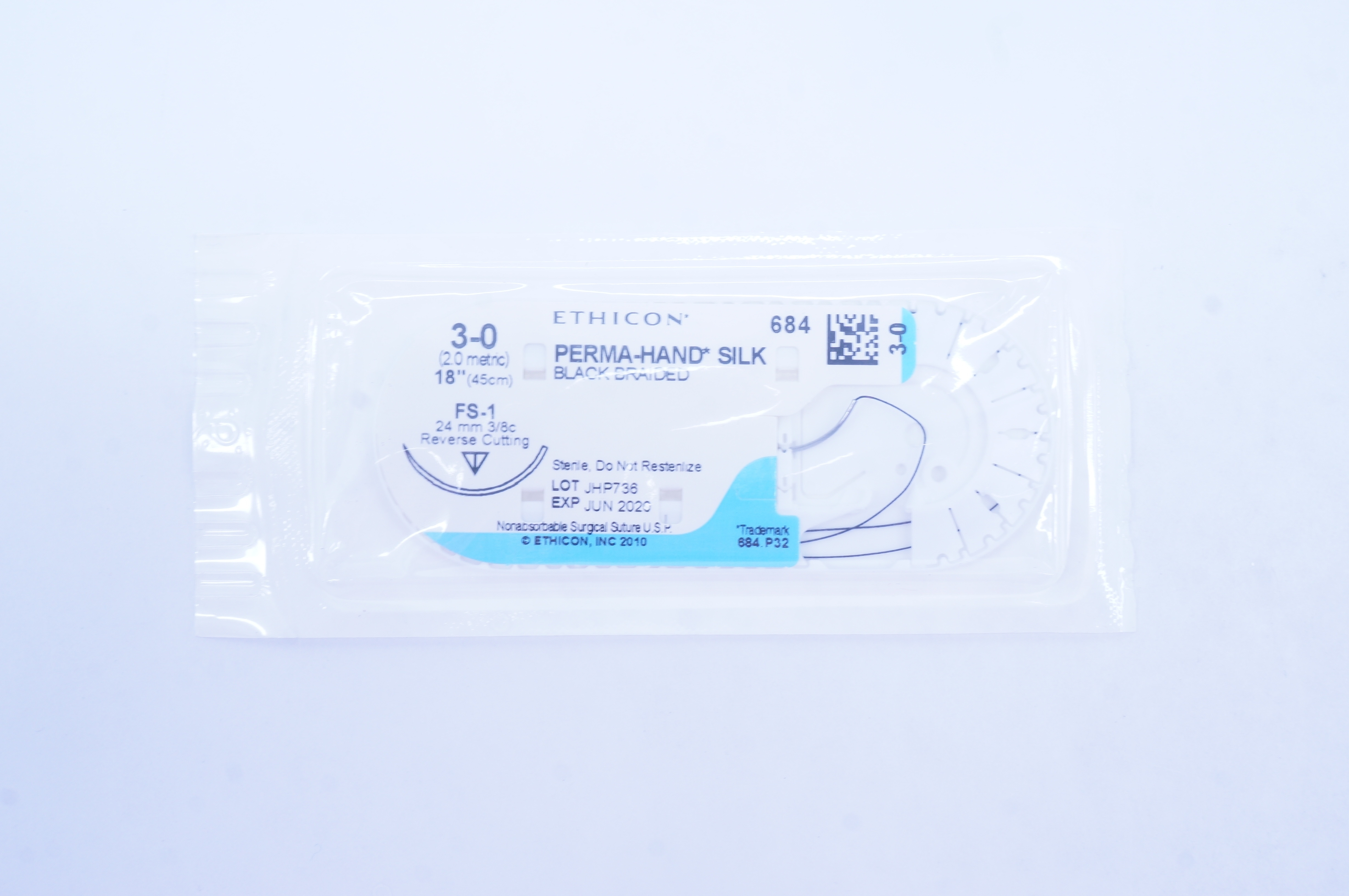Ethicon 684 3-0 Perma-Hand Silk FS-1 24mm 3/8c Reverse Cutting, 18inch (x)