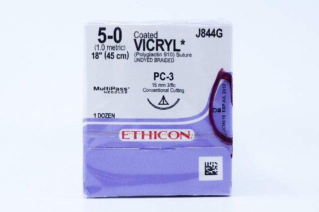 Ethicon J844G 5-0 VICRYL, PC-3, 16mm 3/8c, 18inch ~ Pack of 12