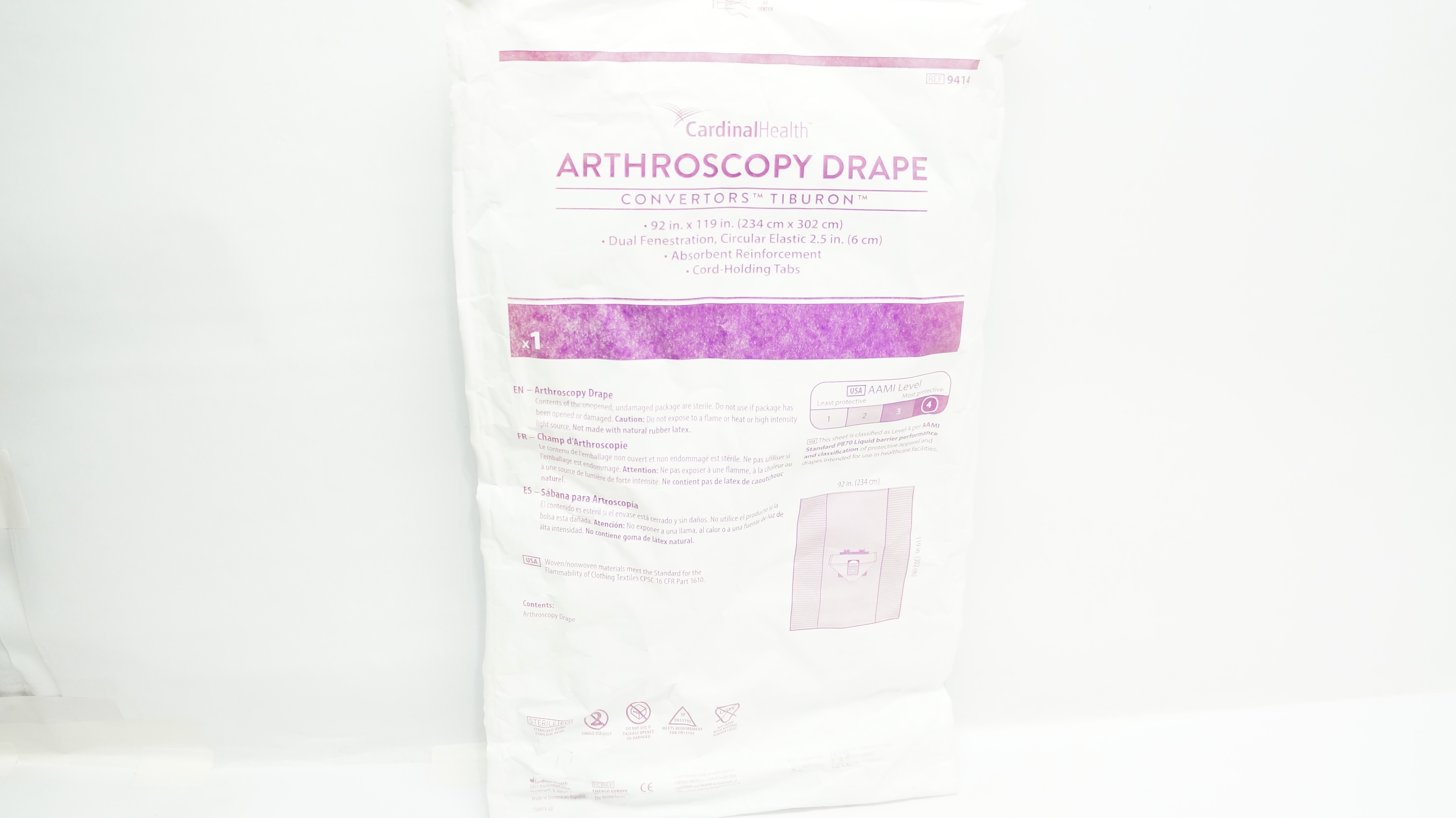 Cardinal Health 9414 Convertors Tiburon Arthroscopy Drape Level4 92 x 119inch(x)