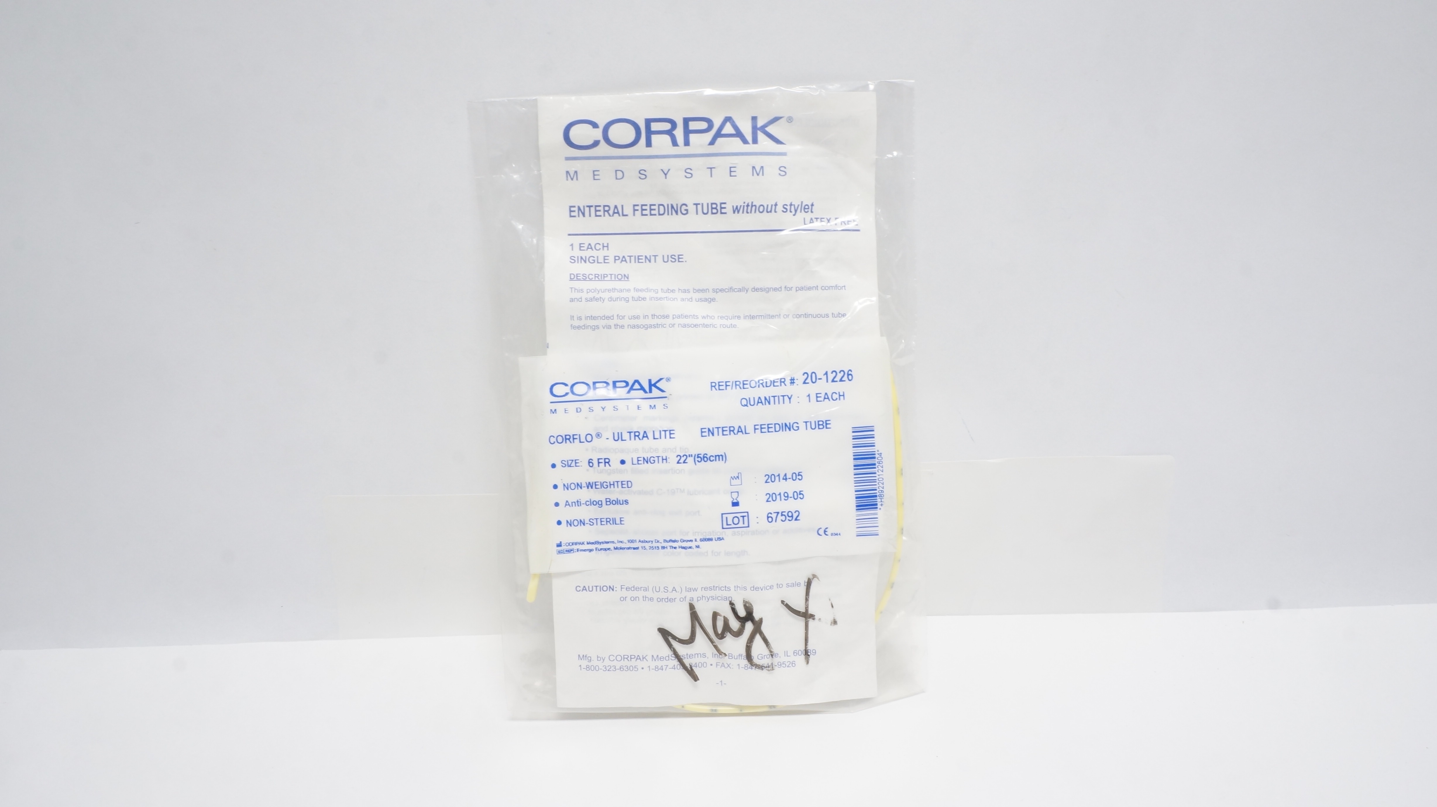 Corpak Medsytems 20-1226 Enteral Feeding Tube without Stylet 6Fr x 22inch (x)
