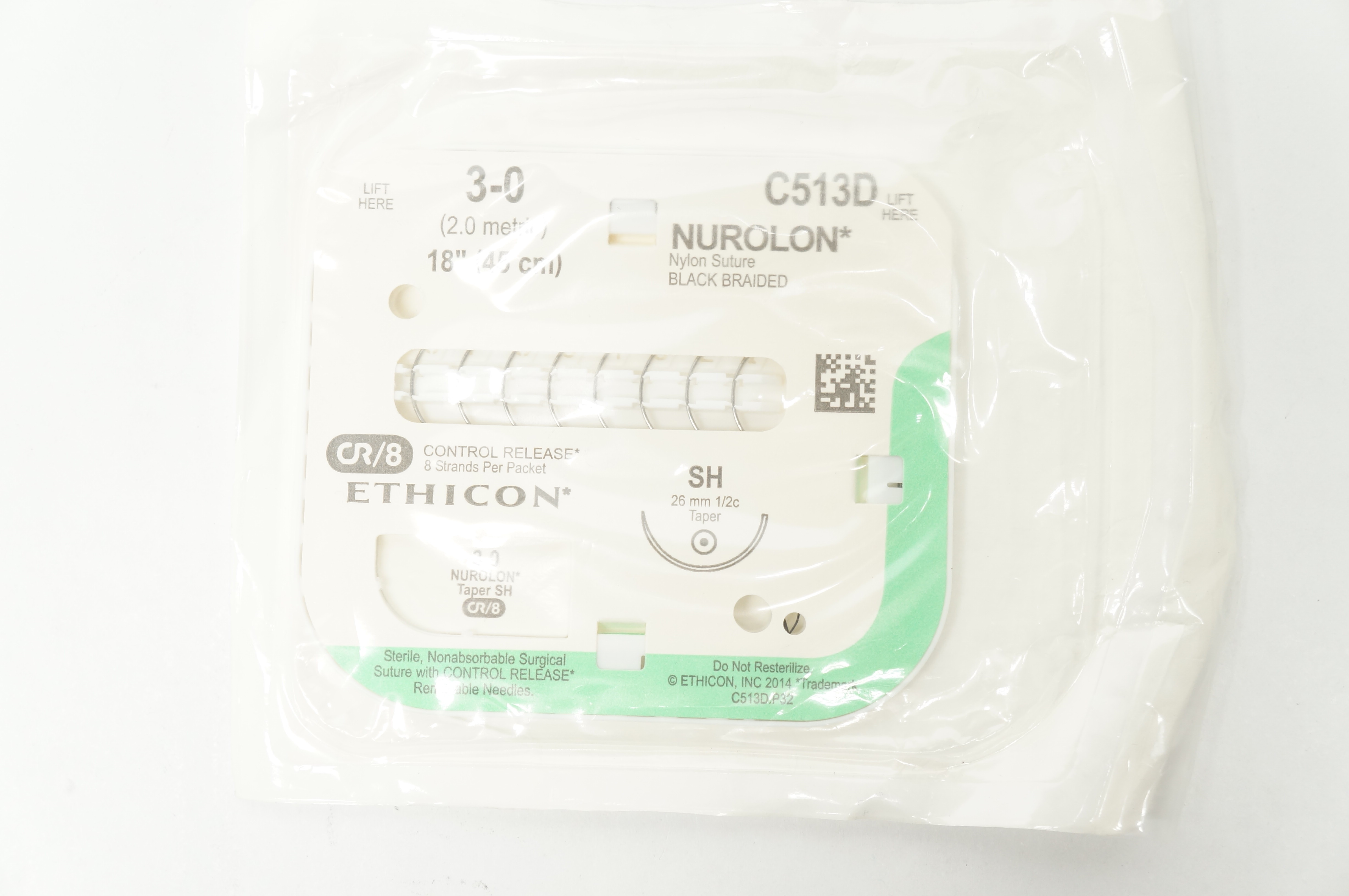 Ethicon C513D 3-0 Nurolon Nylon Stre SH 26mm 1/2c Taper. 18inch (x)