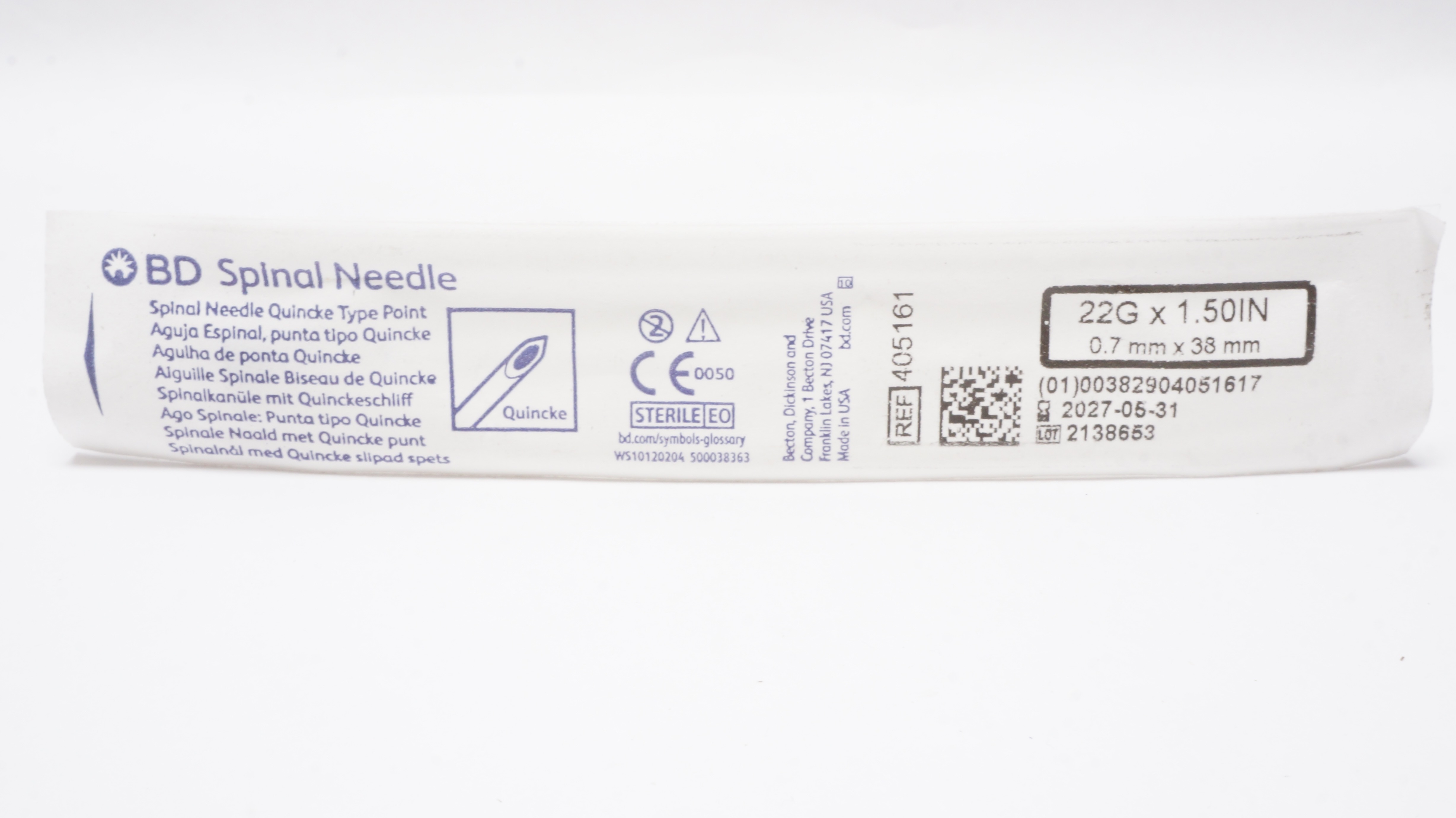 BD 405161 Spinal Ndle Quincke Type Point 22GA x 1.50inch