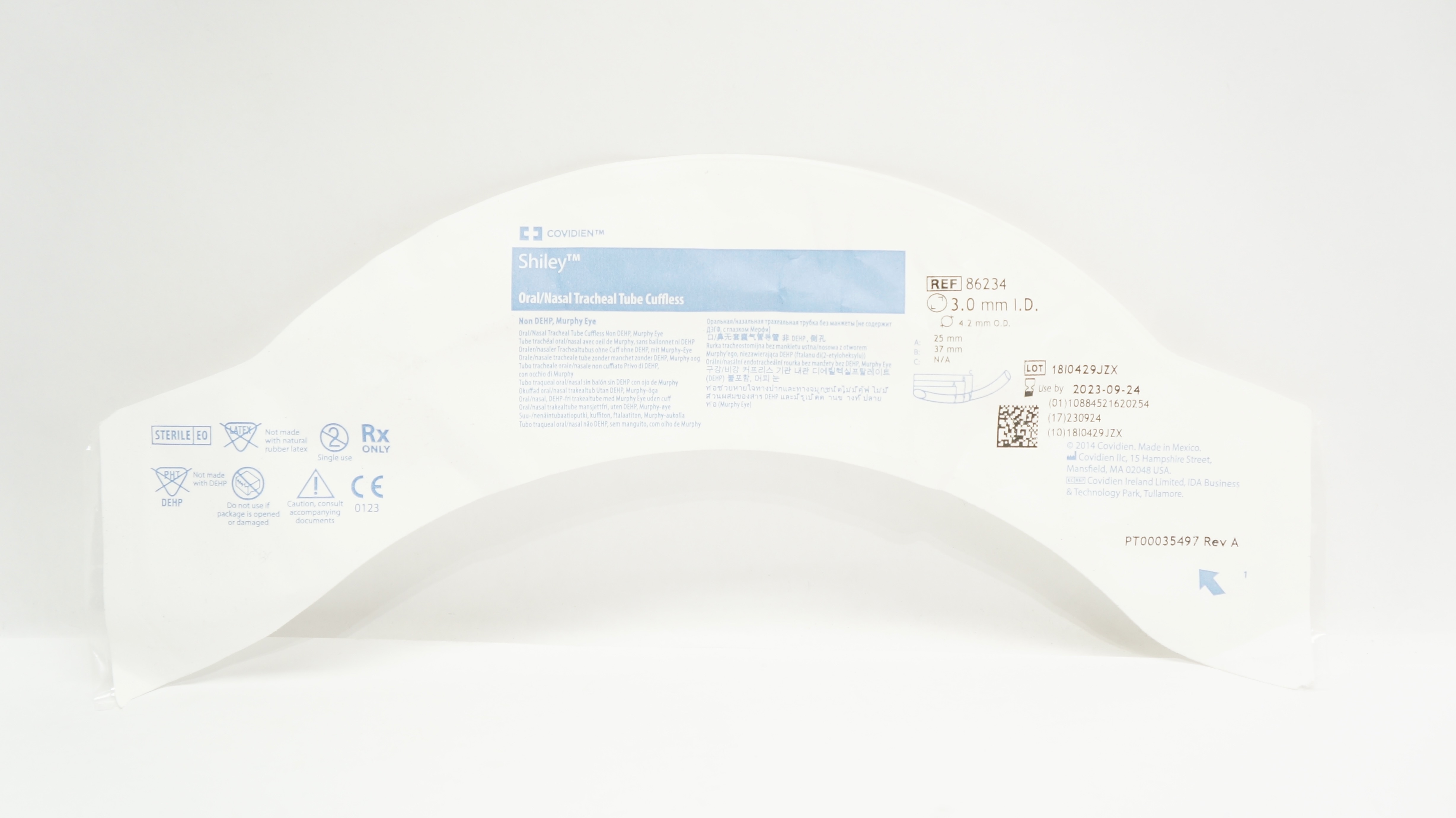 Covidien 86234 Shiley Oral/Nasal Tracheal Tube Cuffless 3.0mm ID x 4.2mm OD (x)