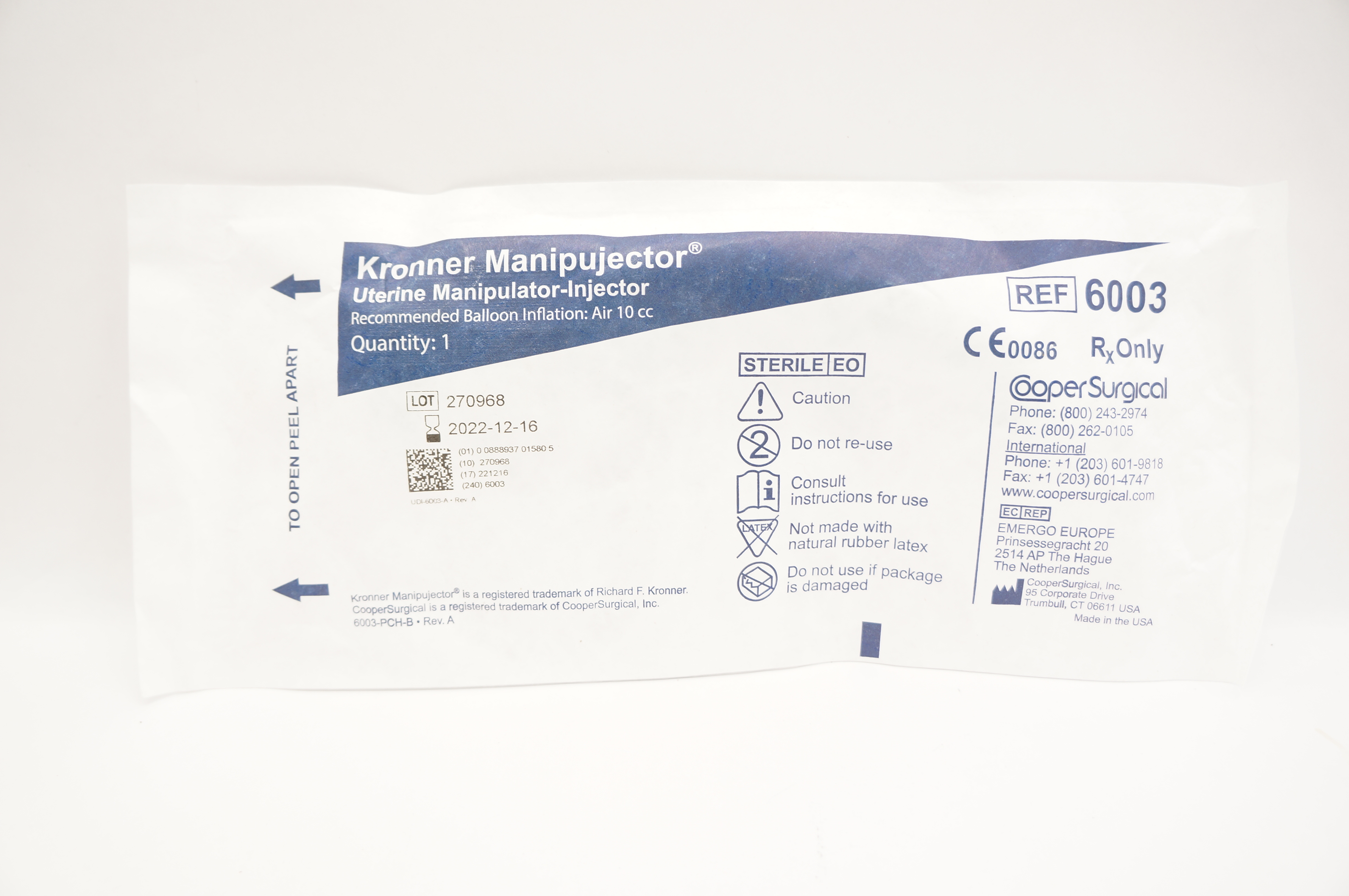Cooper Surgical 6003 Kronner Manipujector Uterine Manipulator-Injector 10cc (x)