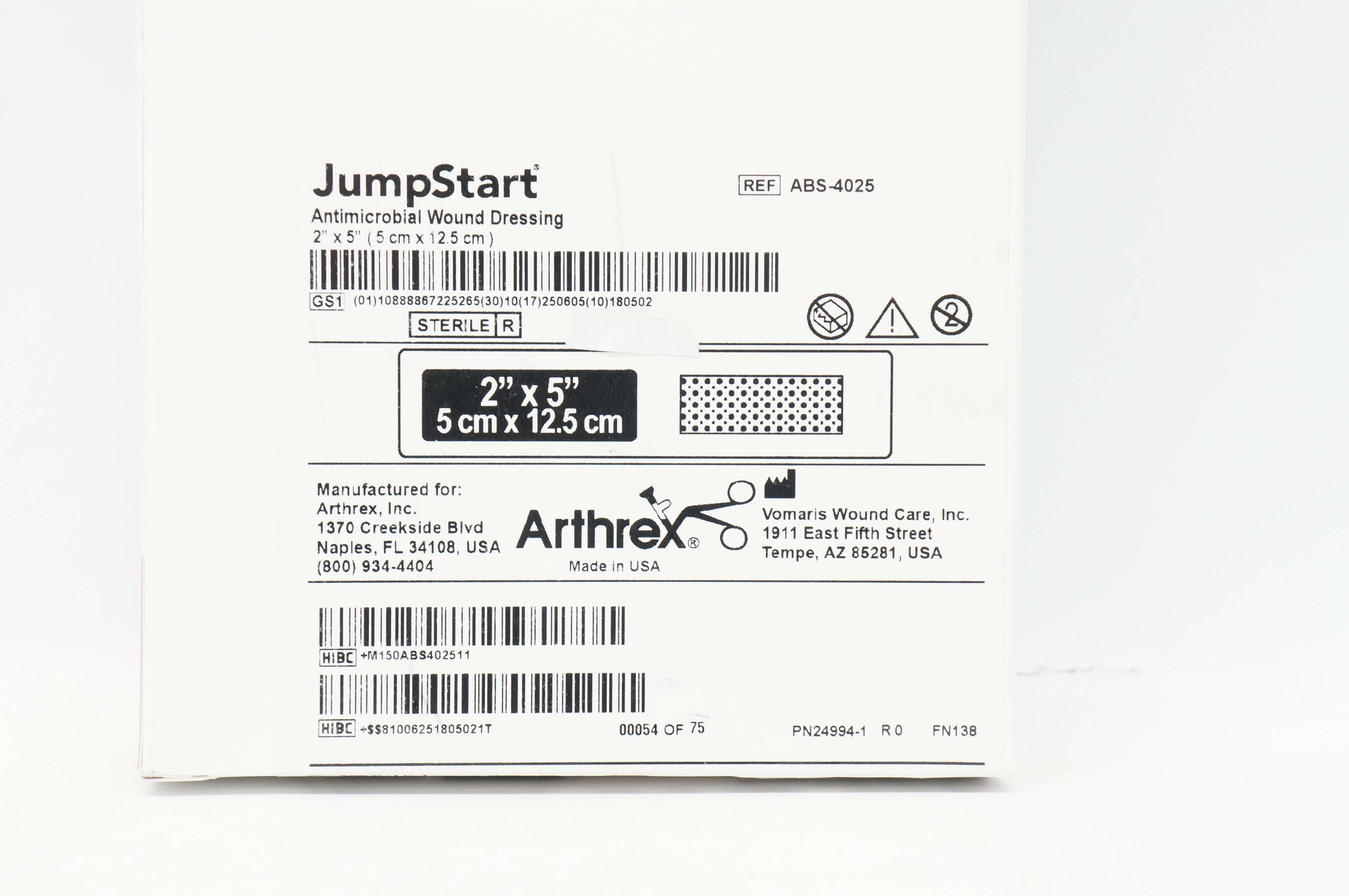 Arthrex ABS-4025 JumpStart Antimicrobial Wound Dressing 2inch x
